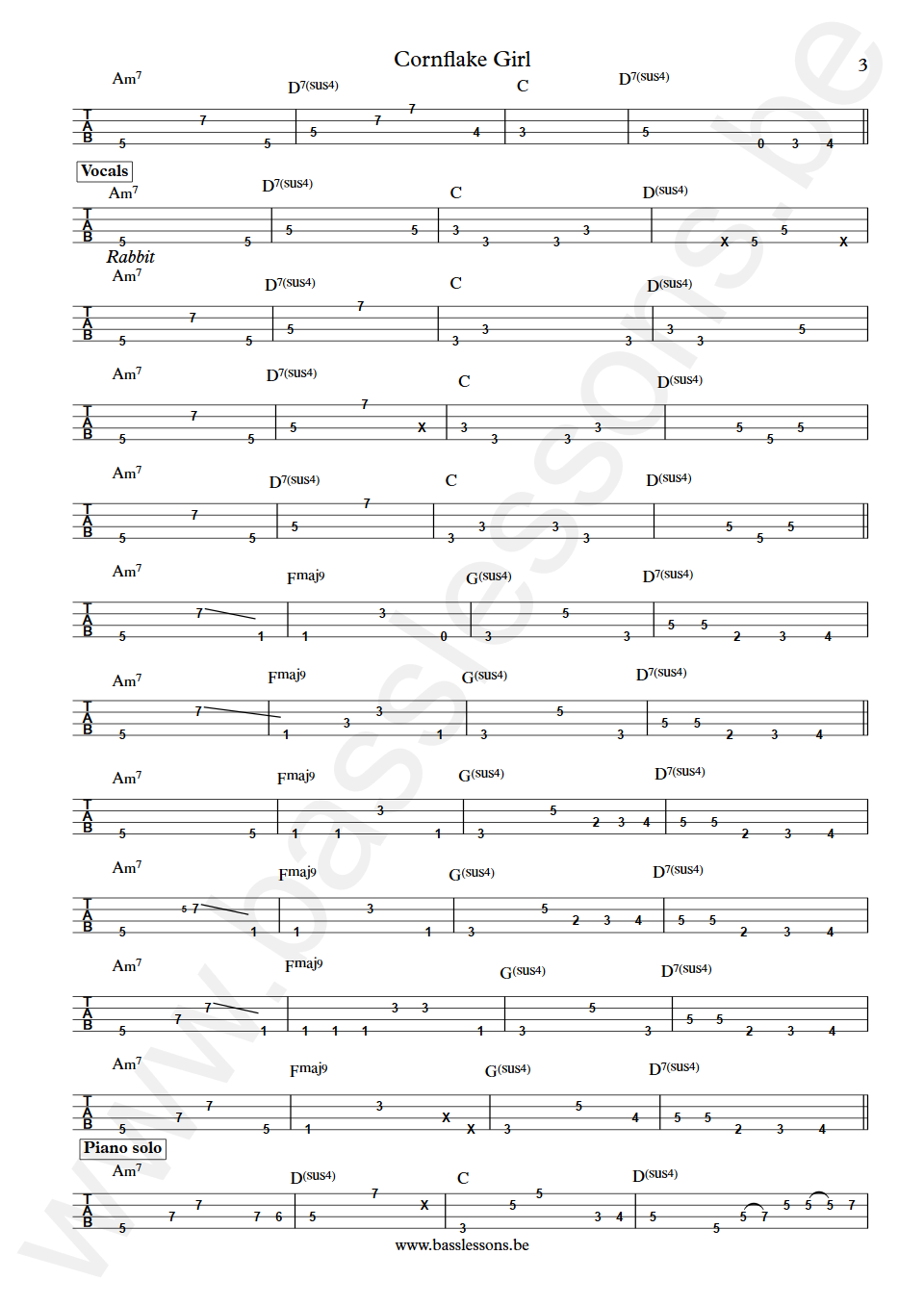 Tori Amos Cornflake Girl George Porter Jr. Bass Tab part 3