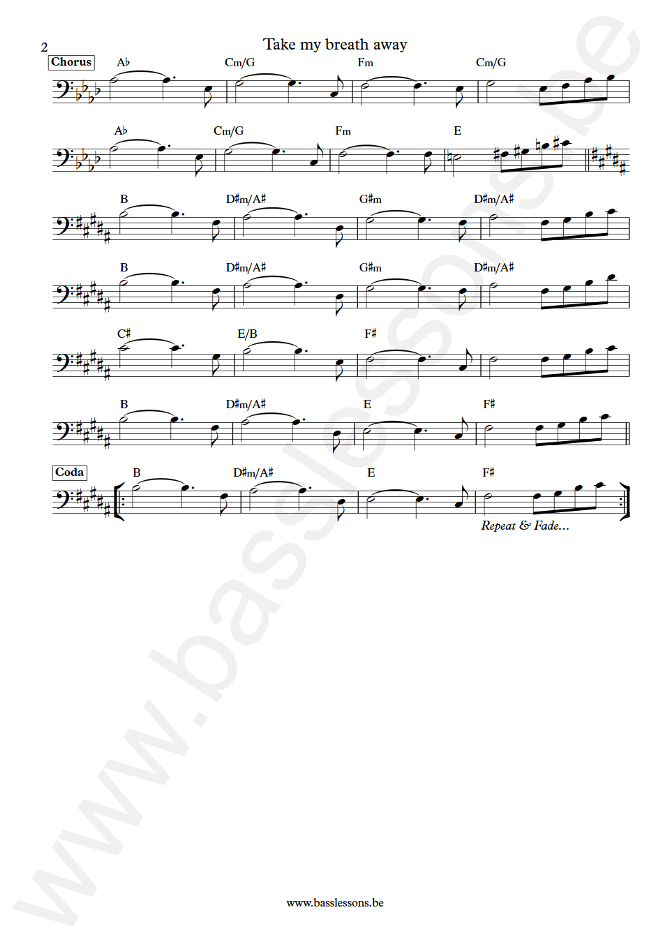 Berlin Take My Breath Away John Crawford Bass Transcription part 2