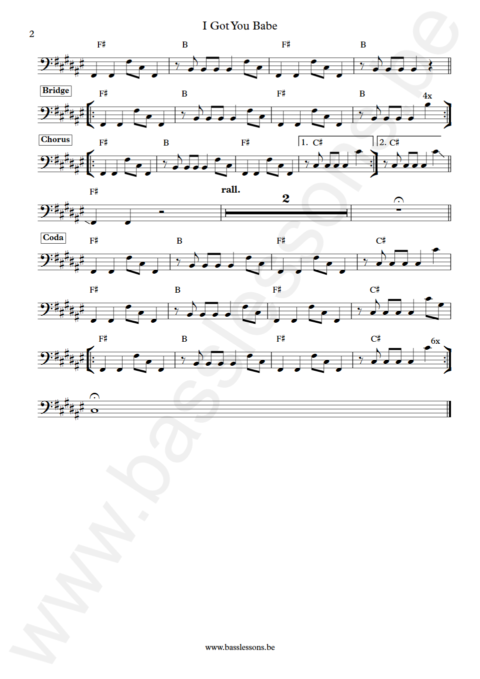 UB40 Featuring Chrissie Hynde I Got You Babe Earl Falconer Bass Transcription part 2