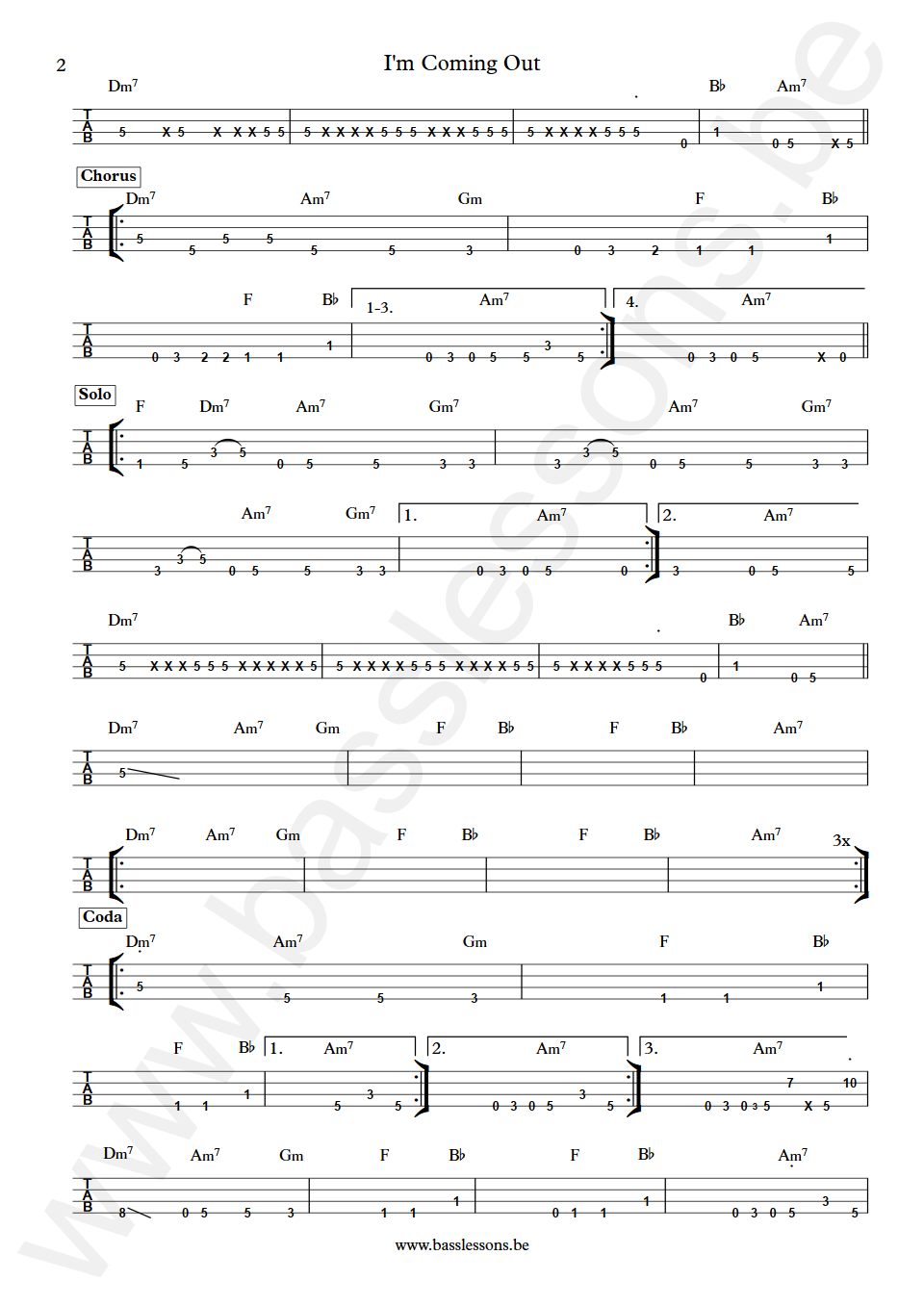 Diana Ross I'm Coming Out Bernard Edwards Bass Tab part 2