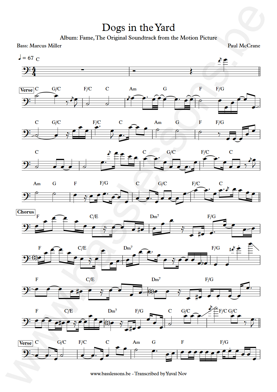 Paul McCrane Dogs in the Yard Marcus Miller Bass Transcription