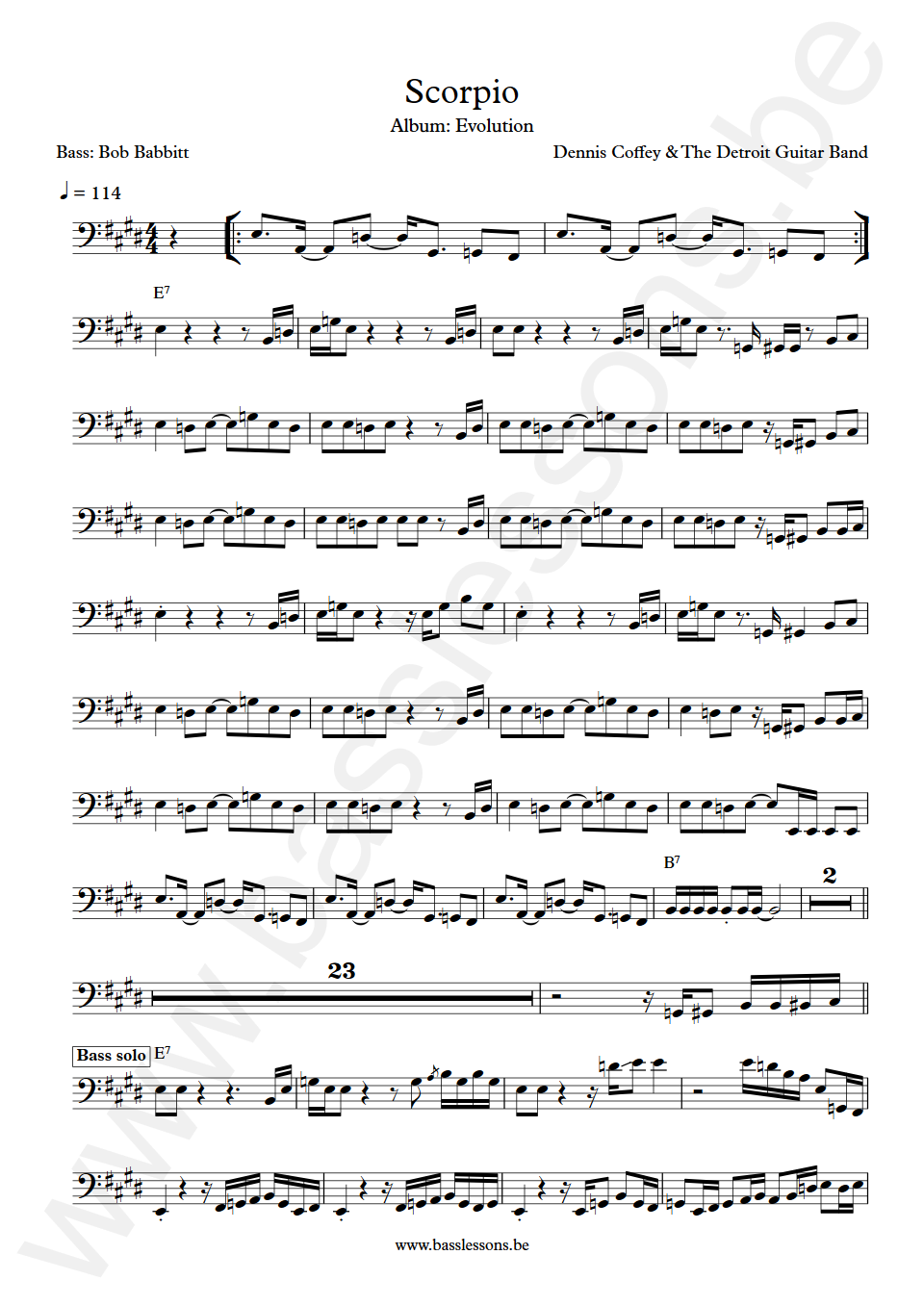 Dennis Coffey and The Detroit Guitar Band Scorpio Bob Babbitt Bass Transcription