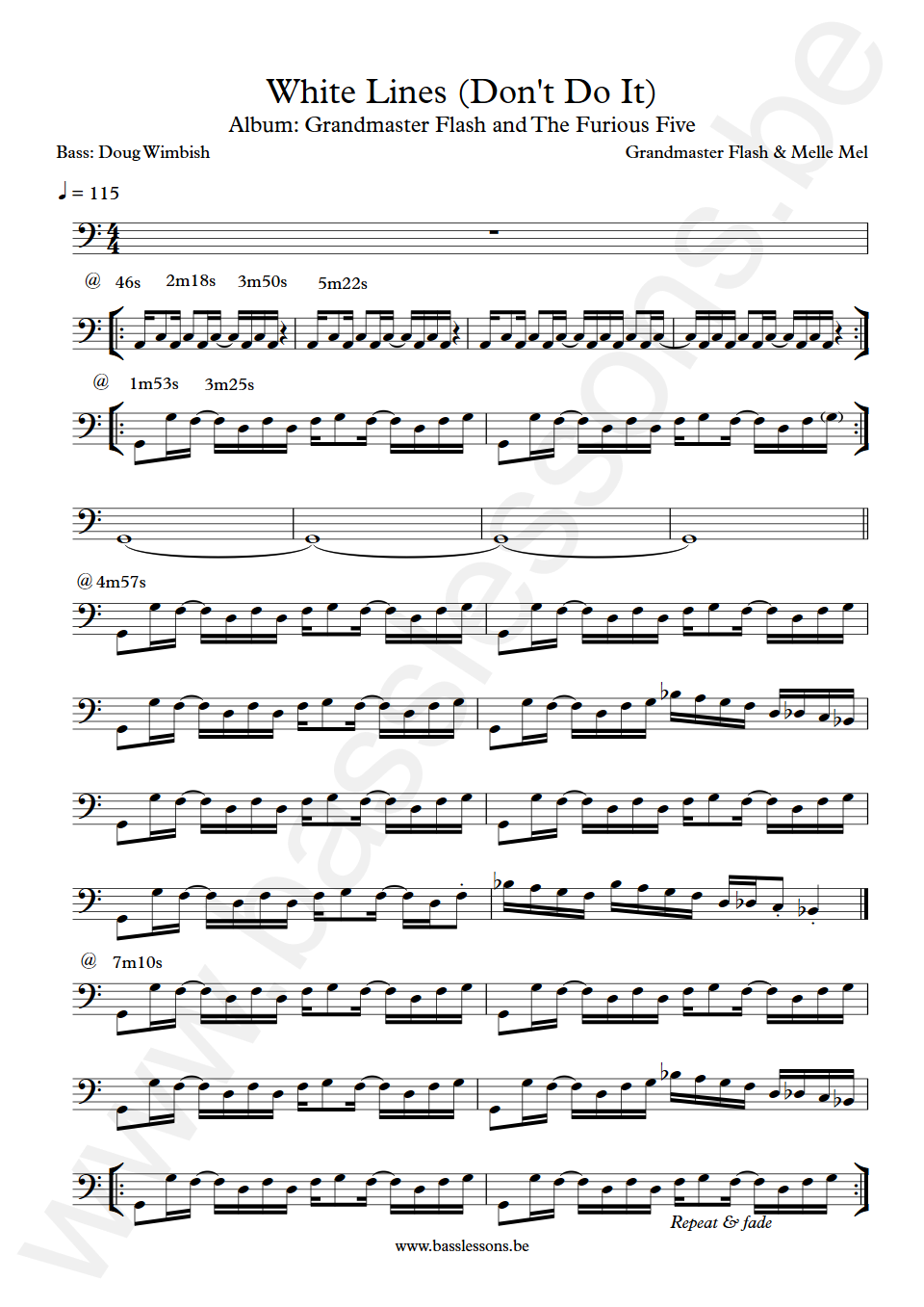 Grandmaster Flash & Melle Mel White Lines (Don't Do It) Doug Wimbish Bass Transcription