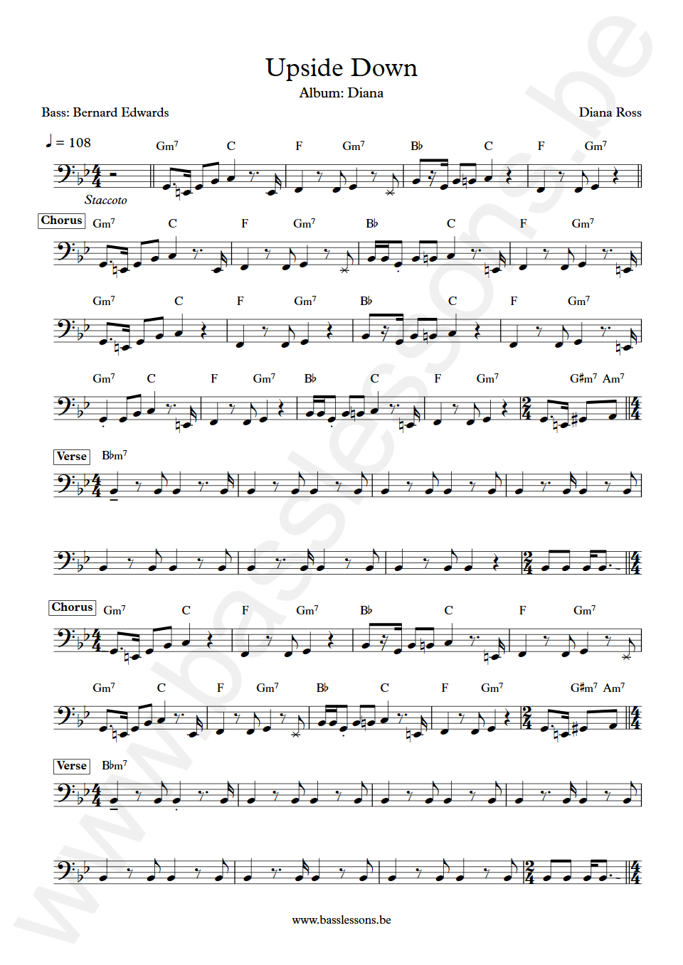 Diana Ross Upside Down Bernard Edwards Bass Transcription