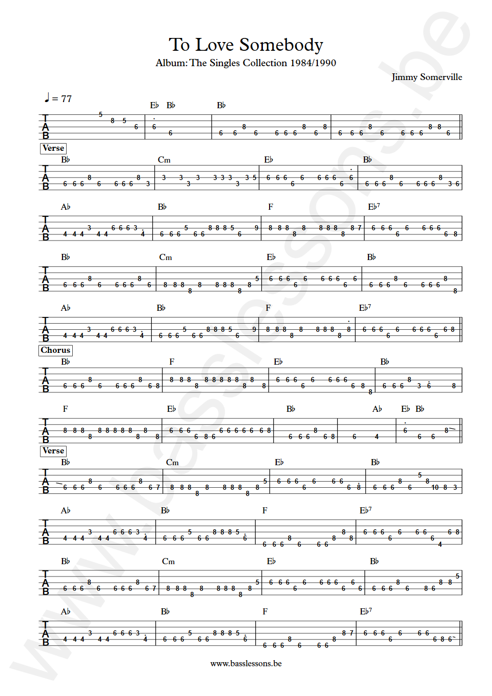 Jimmy Somerville To Love Somebody Bass Tab