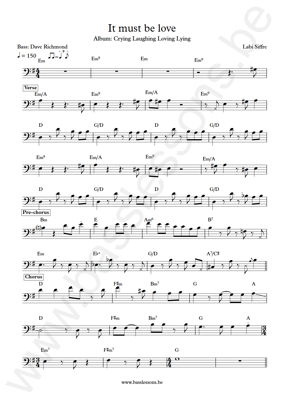 Labi Siffre It must be love Dave Richmond Bass Transcription