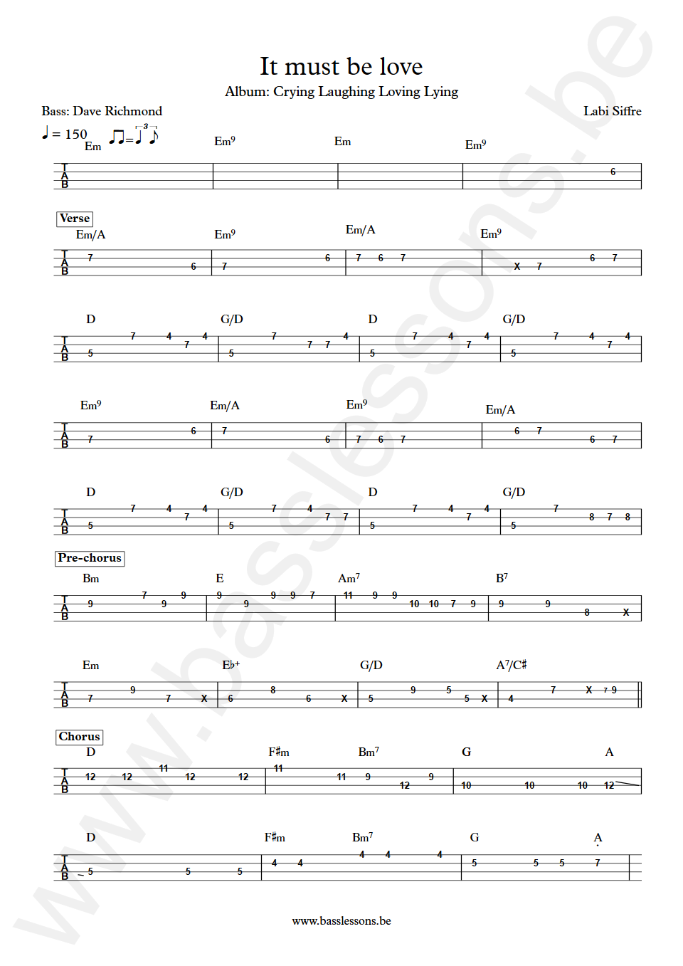 Labi Siffre It must be love Dave Richmond Bass Tab