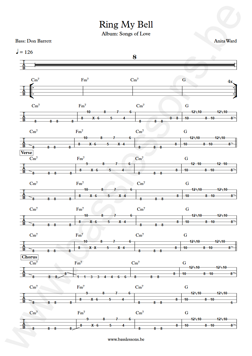 Anita Ward Ring My Bell Don Barrett Bass Tab