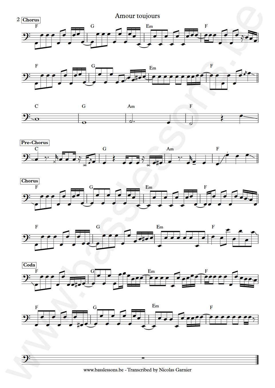 Clara Luciani Amour toujours Laurent Vernerey Bass Transcription part 2