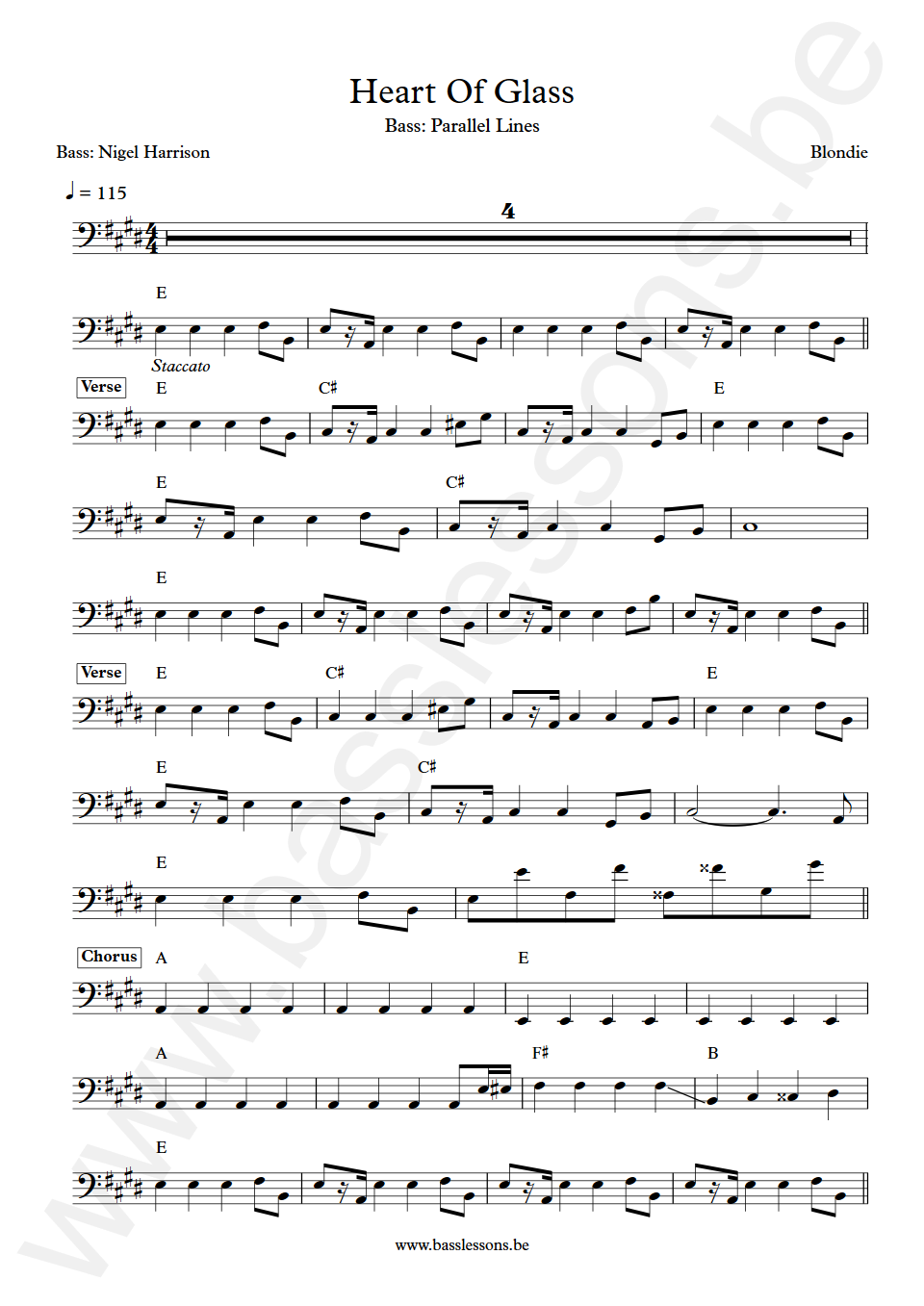 Blondie  Heart Of Glass Nigel Harrison Bass Transcription