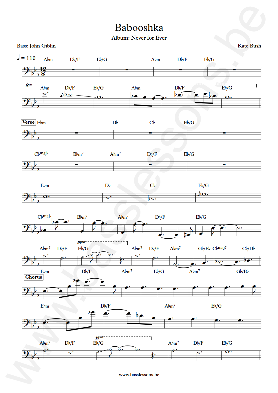 Kate Bush Babooshka John Giblin Bass Transcription