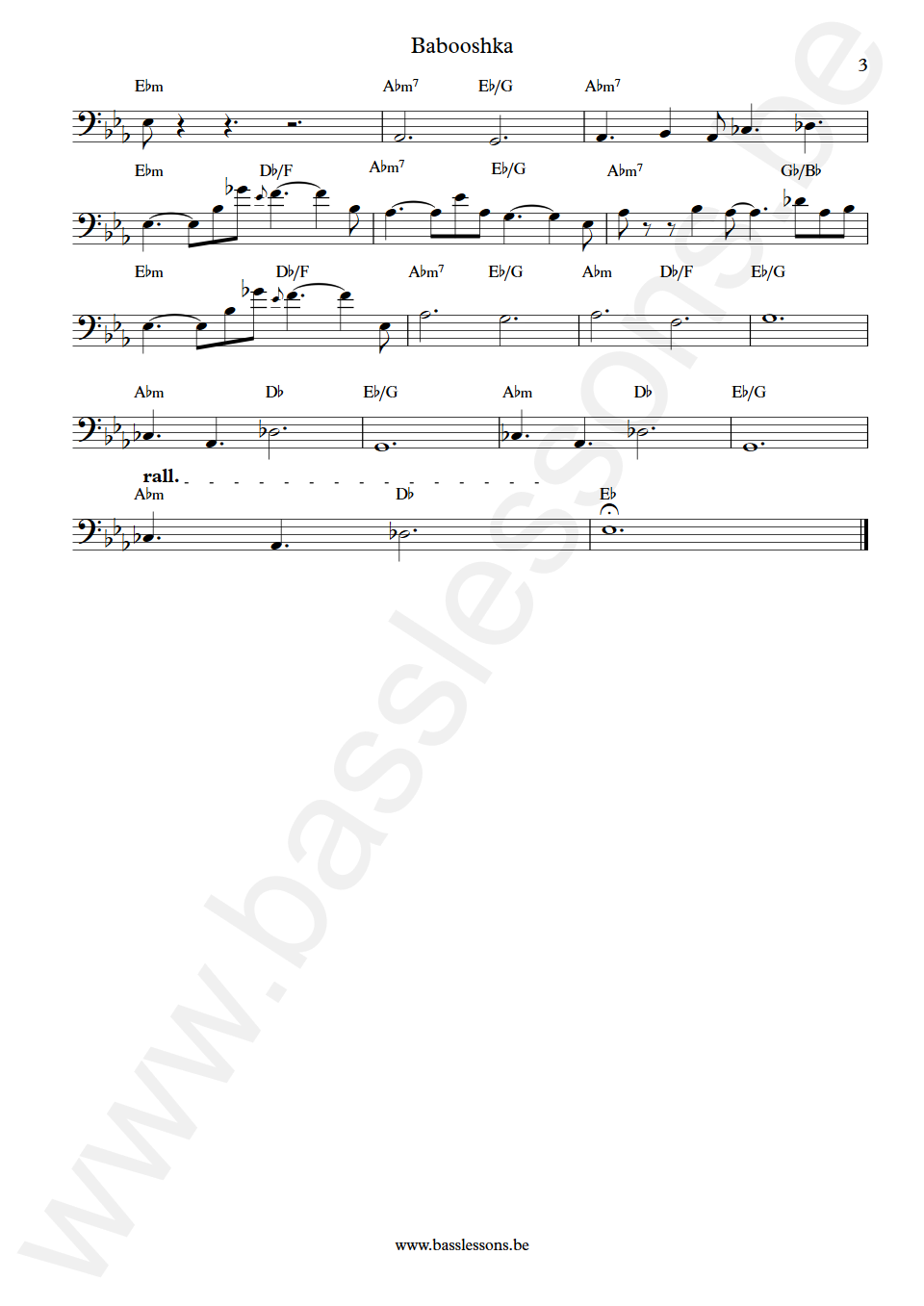 Kate Bush Babooshka John Giblin Bass Transcription part 3