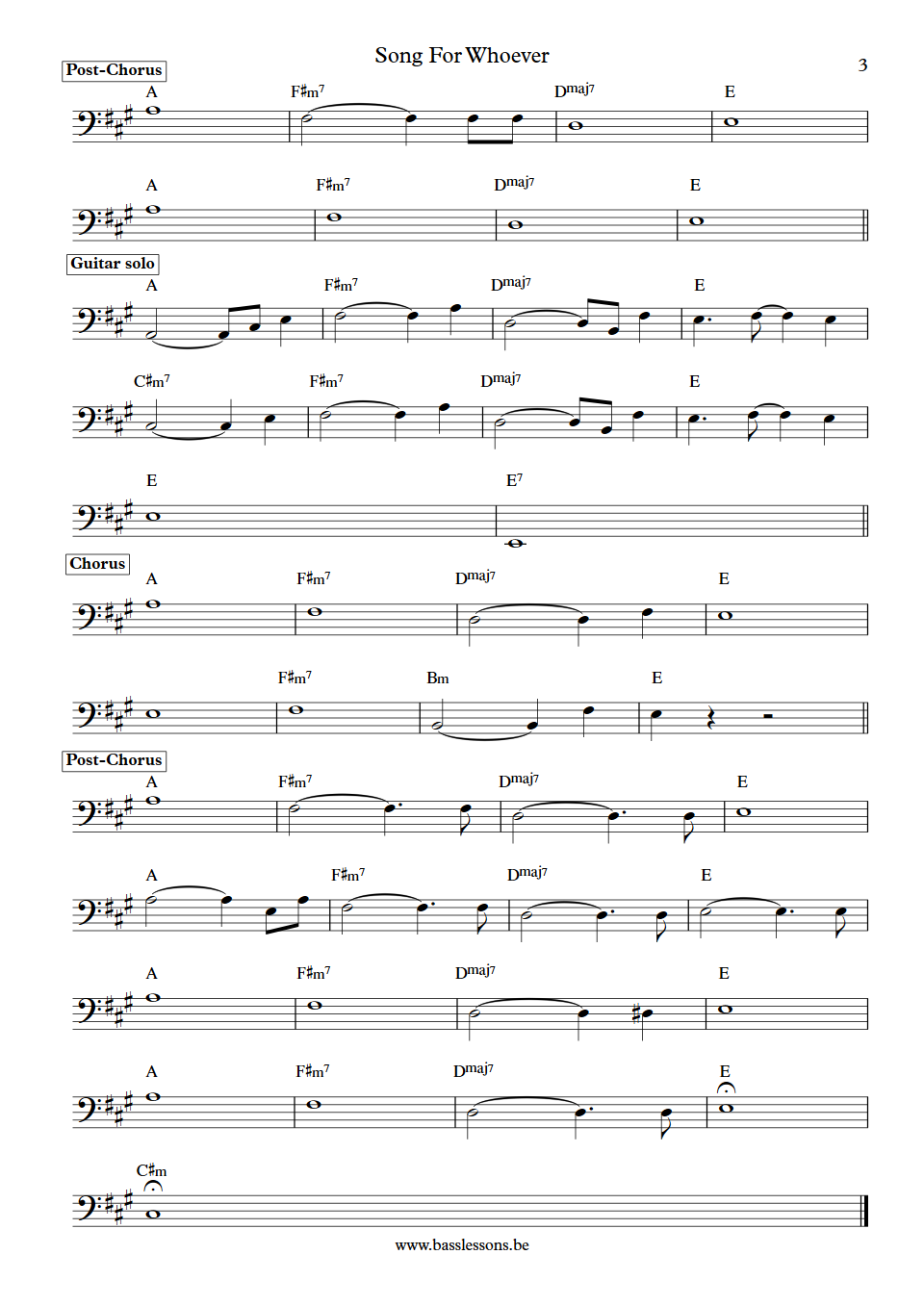 The Beautiful South Song For Whoever Sean Welch Bass Transcription part 3