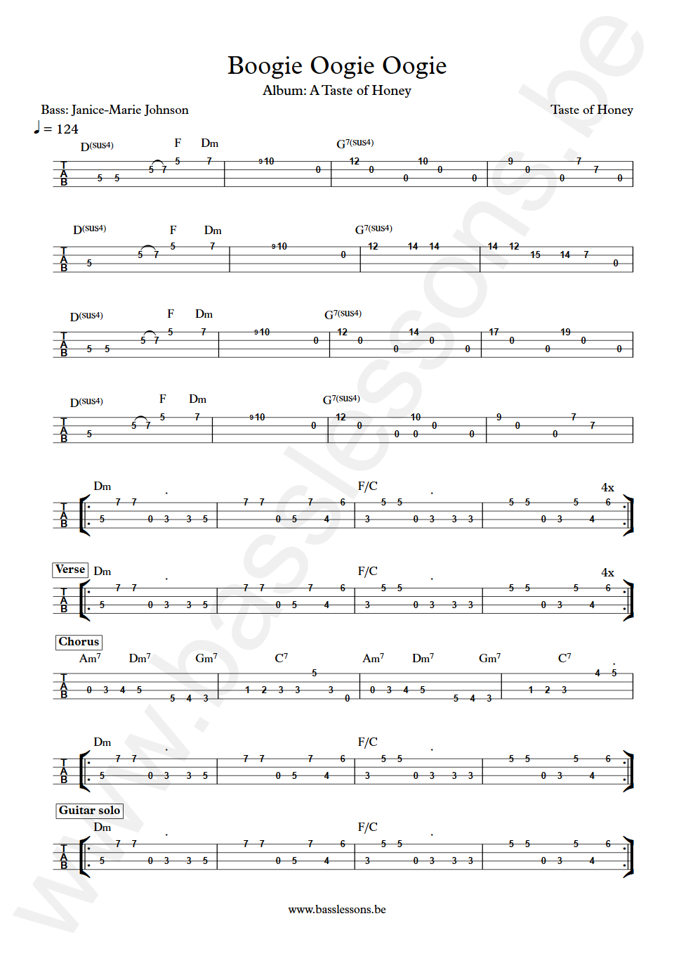 Taste of Honey Boogie Oogie Oogie Janice-Marie Johnson Bass Tab