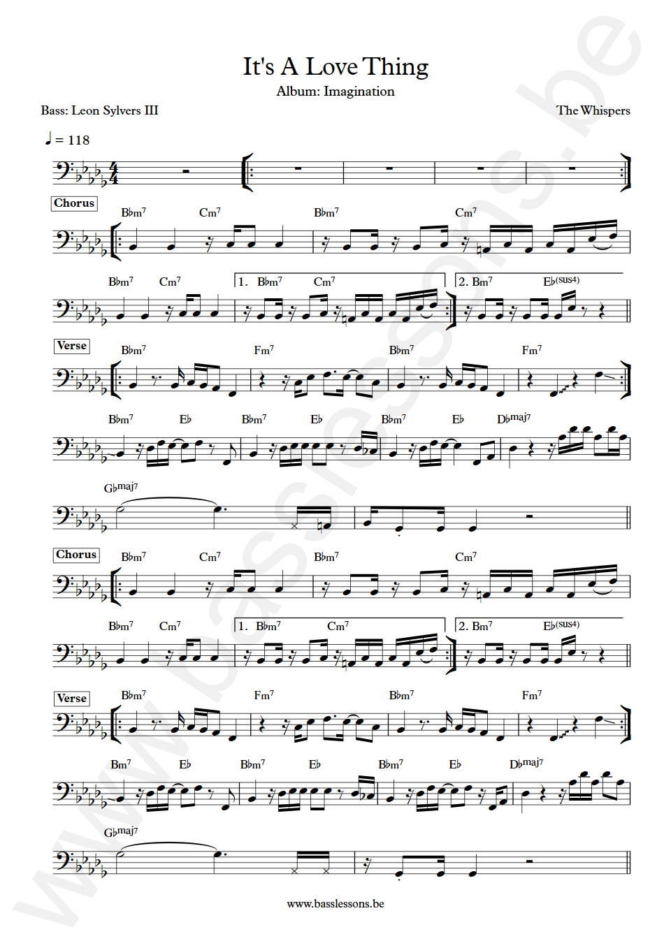 The Whispers It's A Love Thing Leon Sylvers III  Bass Transcription