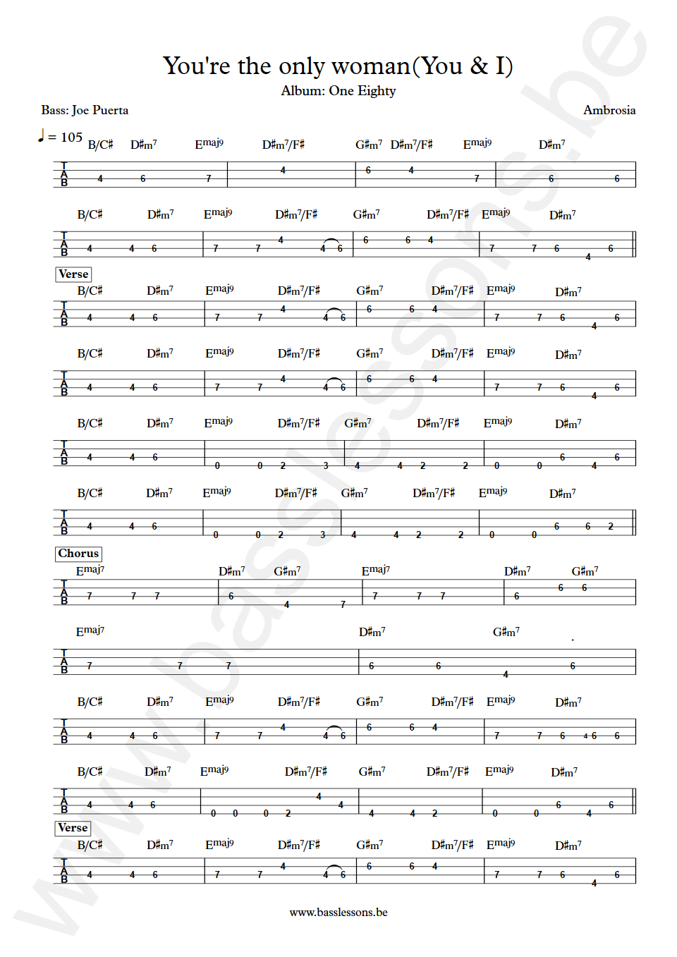 Ambrosia You're the only woman Joe Puerta Bass Tab