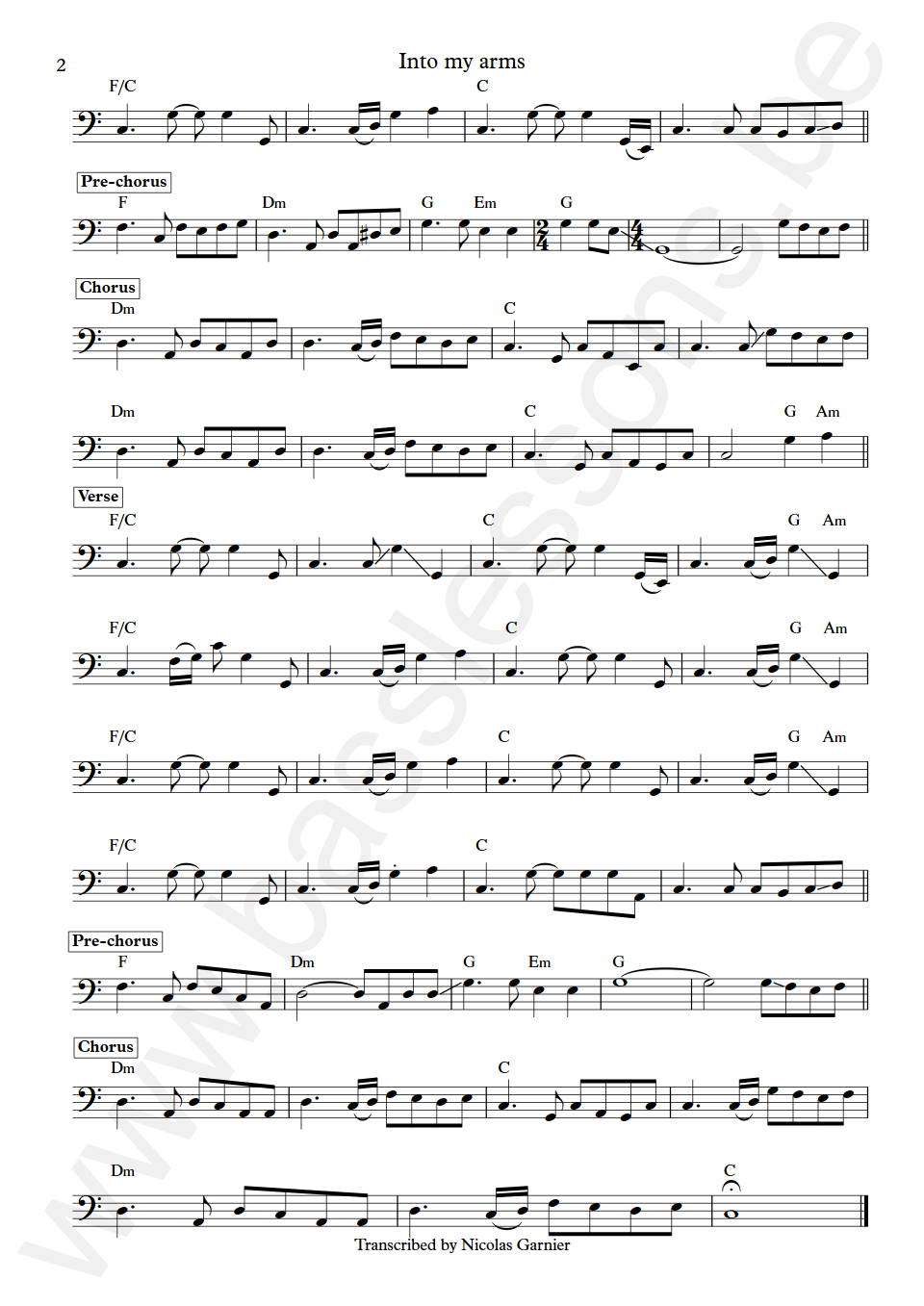 Nick Cave and the bad seeds Into my arms Martyn P. Casey Bass Transcription part 2