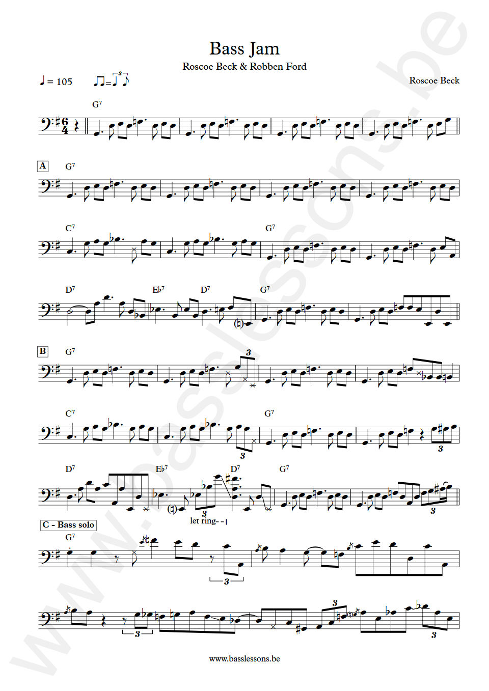 Roscoe Beck and Robben Ford Bass Jam Bass Transcription