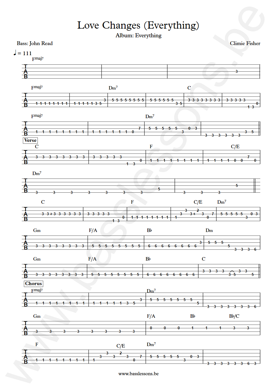 Climie Fisher Love Changes (Everything) John Read Bass Tab
