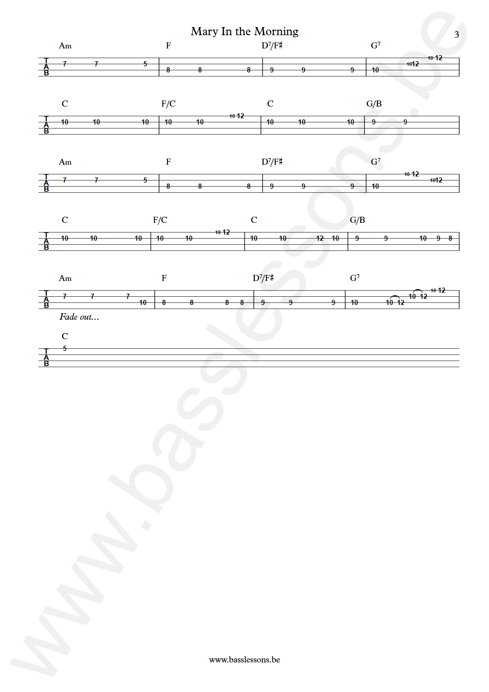 Elvis Presley Mary In the Morning Jerry Scheff Bass Tab part 3