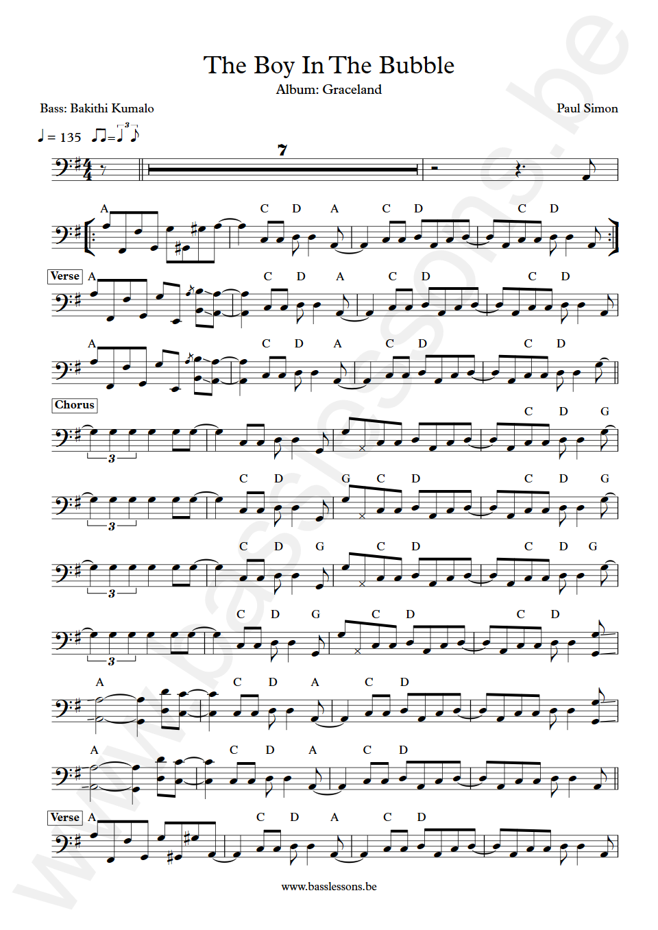 Paul Simon The Boy In The Bubble Bakithi Kumalo Bass Transcription