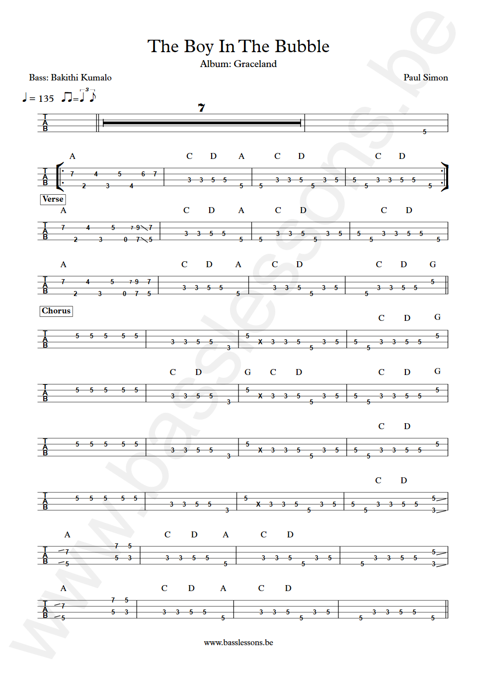 Paul Simon The Boy In The Bubble Bakithi Kumalo Bass Tab