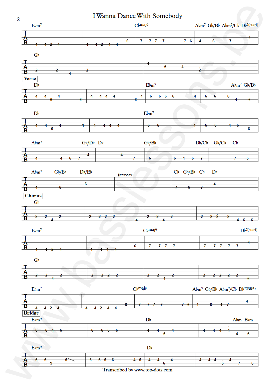 Whitney Houston I Wanna Dance With Somebody Randy Jackson Bass Tab part 2