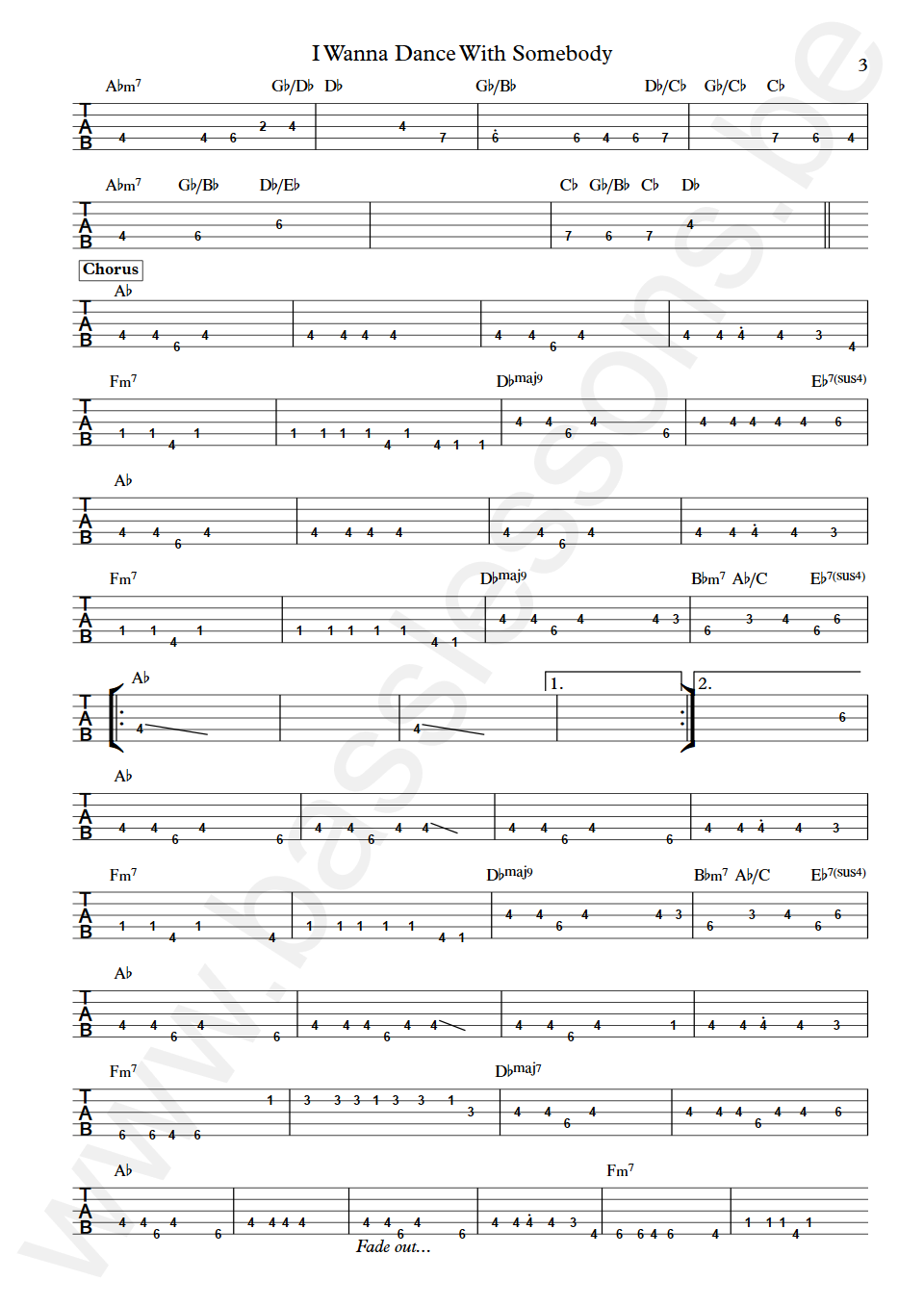 Whitney Houston I Wanna Dance With Somebody Randy Jackson Bass Tab part 3