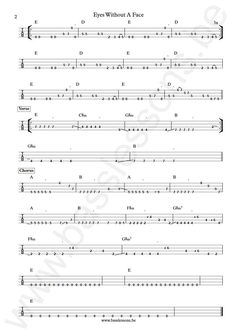 Billy Idol Eyes Without A Face Sal Cuevas Bass Tab part 2