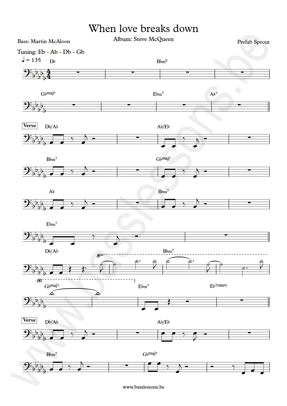 Prefab Sprout when love breaks down Martin McAloon Bass Transcription