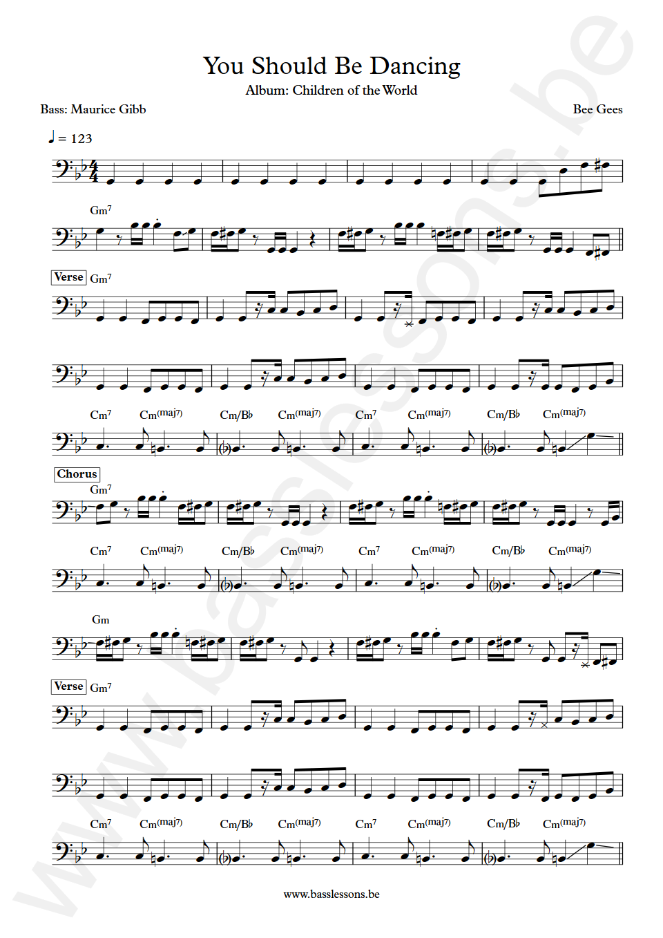 Bee Gees You Should Be Dancing Maurice Gibb Bass Transcription