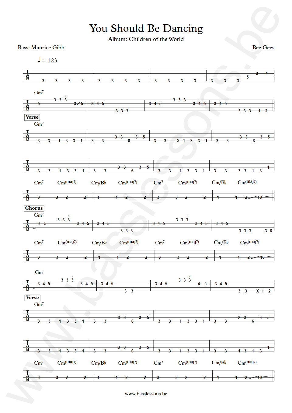 Bee Gees You Should Be Dancing Maurice Gibb Bass Tab