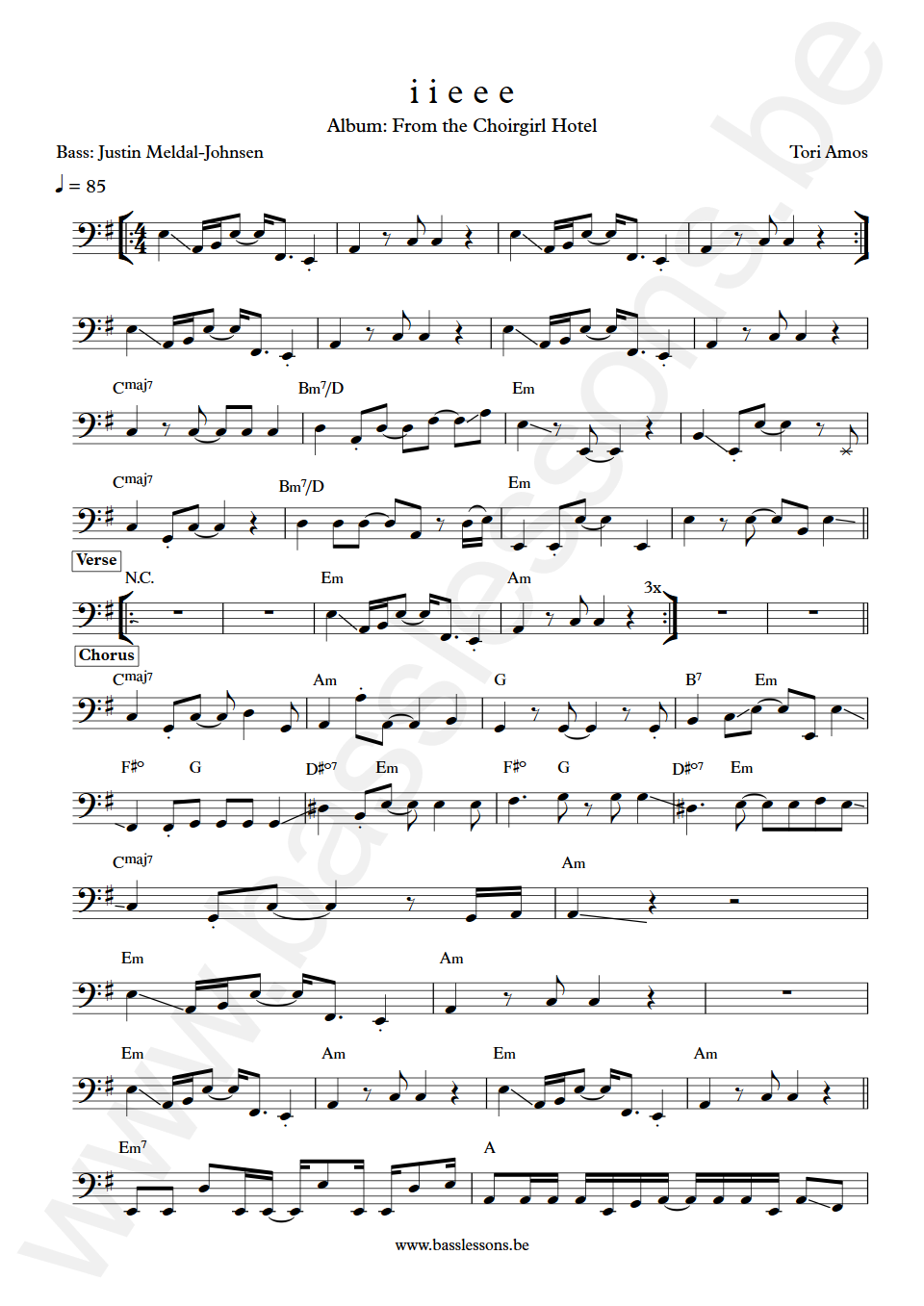 Tori Amos i i e e e Justin Meldal-Johnsen Bass Transcription