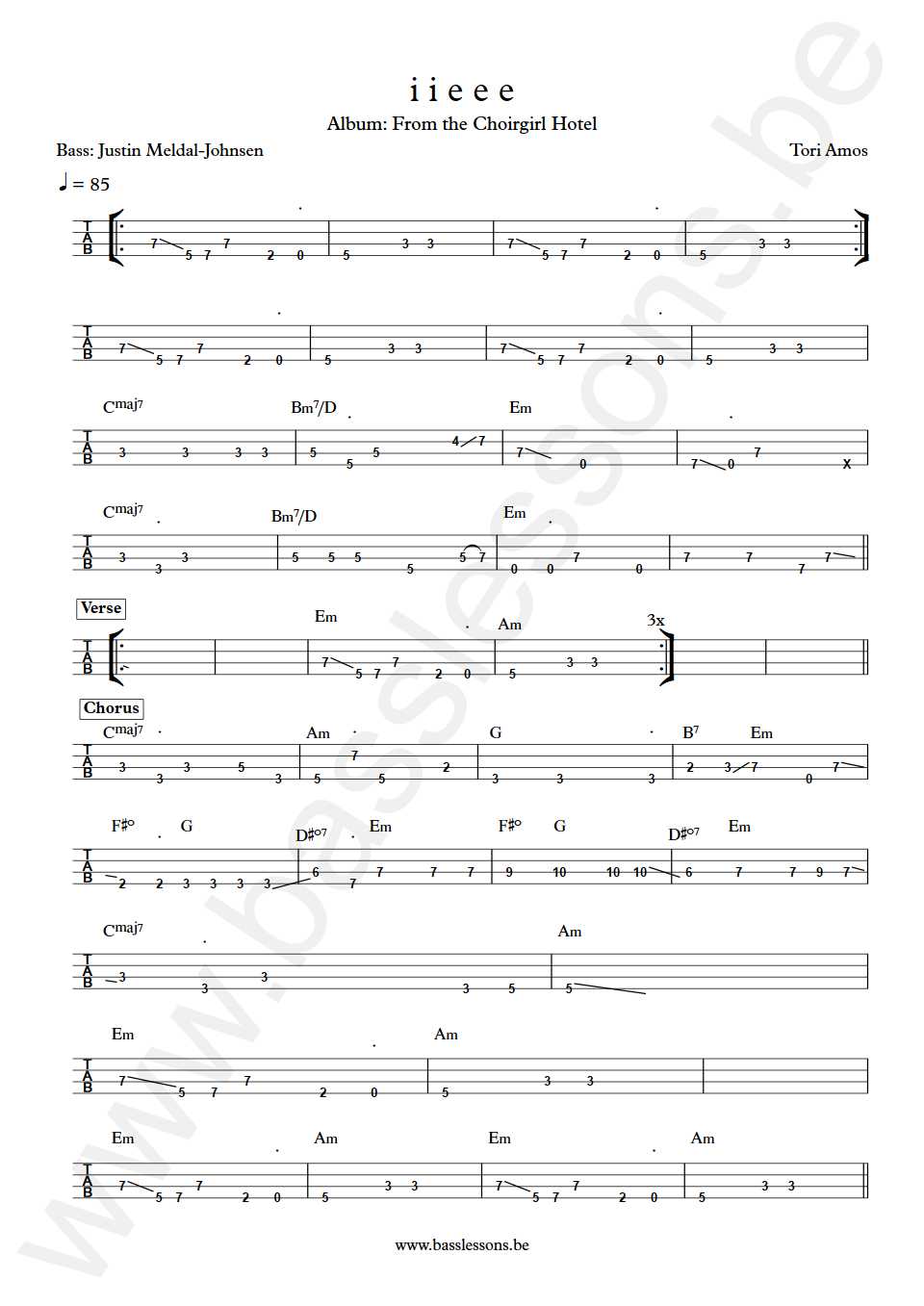 Tori Amos i i e e e Justin Meldal-Johnsen Bass Tab