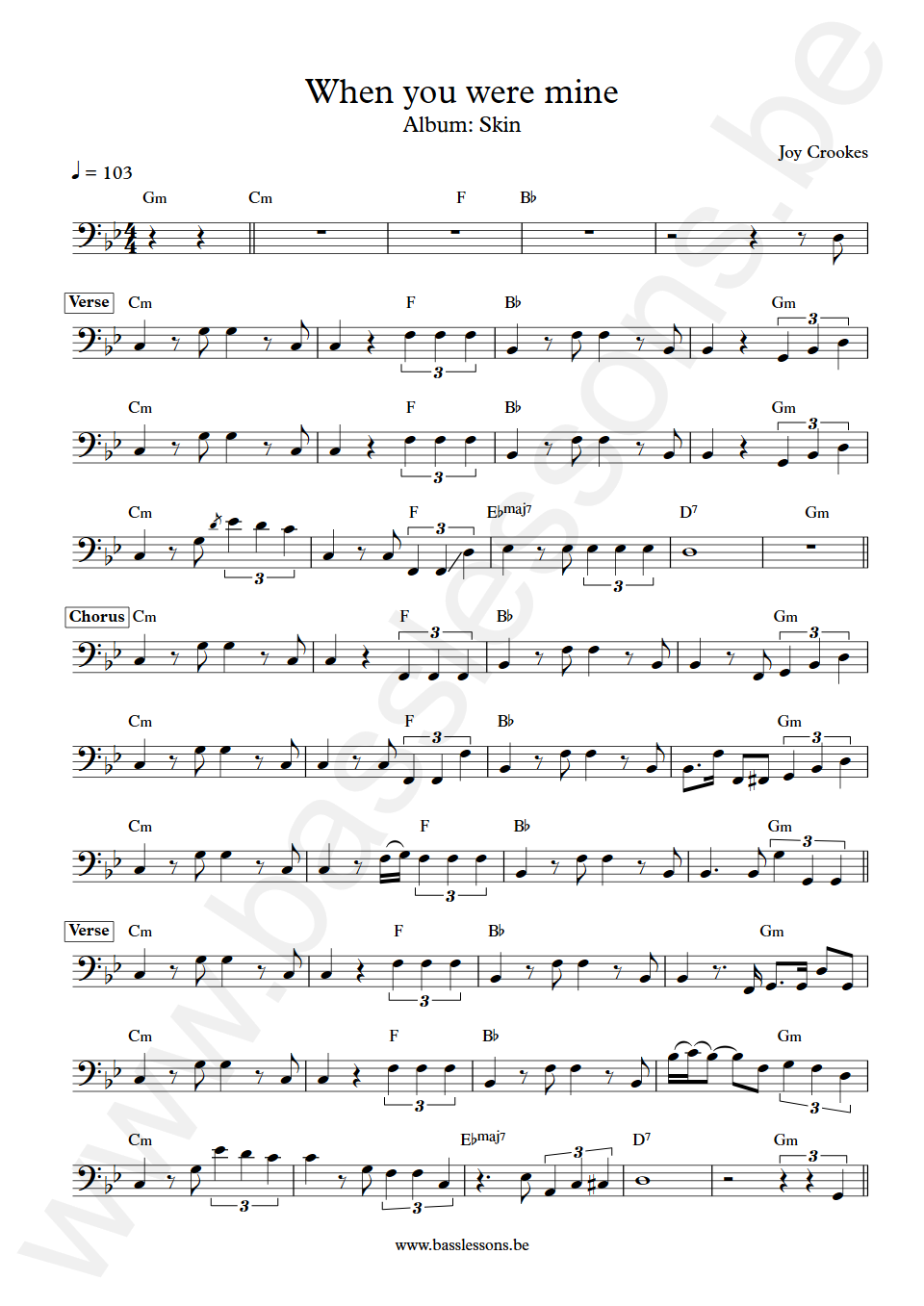 Joy Crookes When You Were Mine Bass Transcription