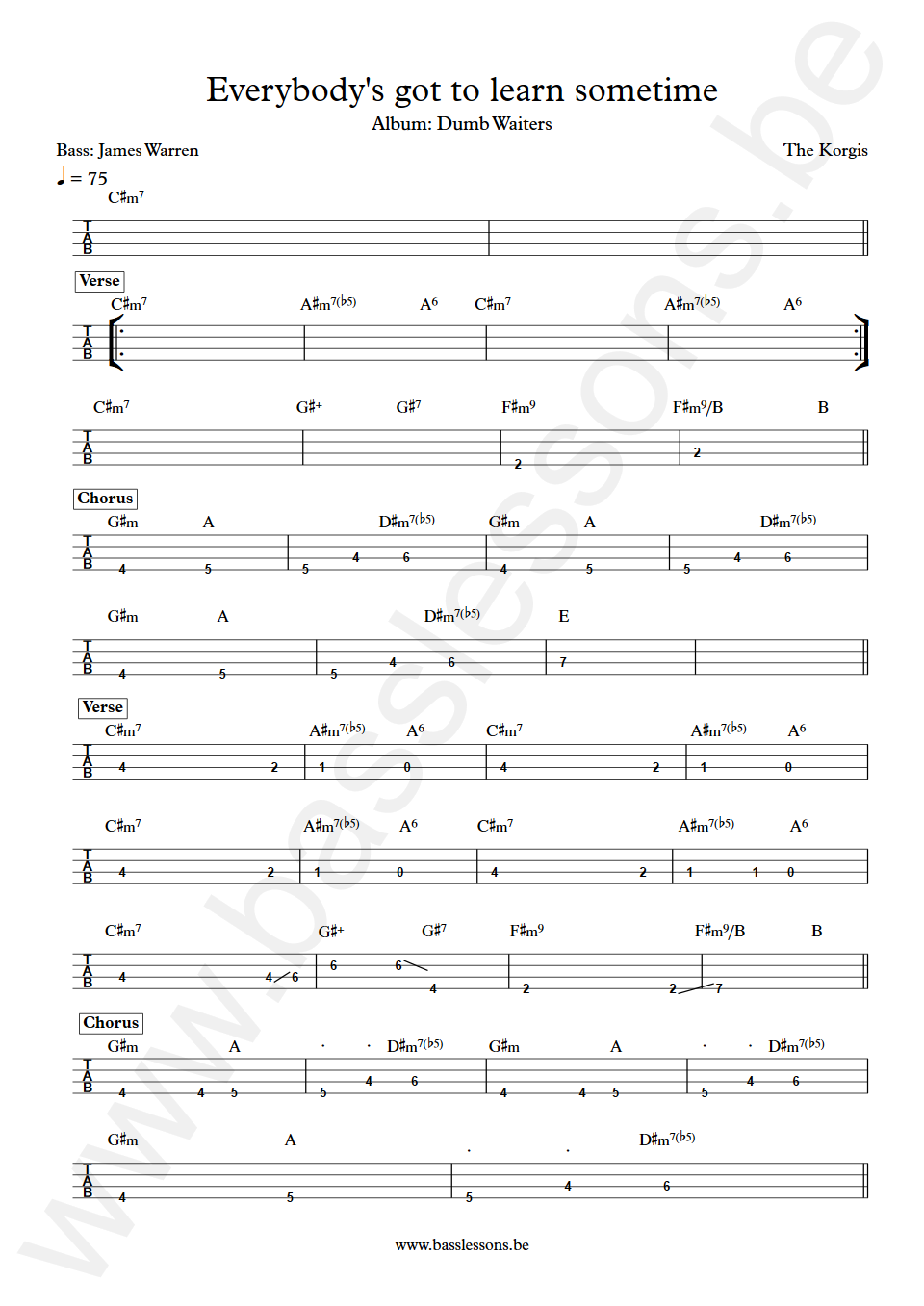 The Korgis Everybody's got to learn sometime James Warren Bass Tab