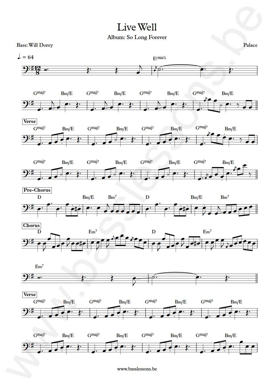 Palace Live Well Will Dorey Bass Transcription