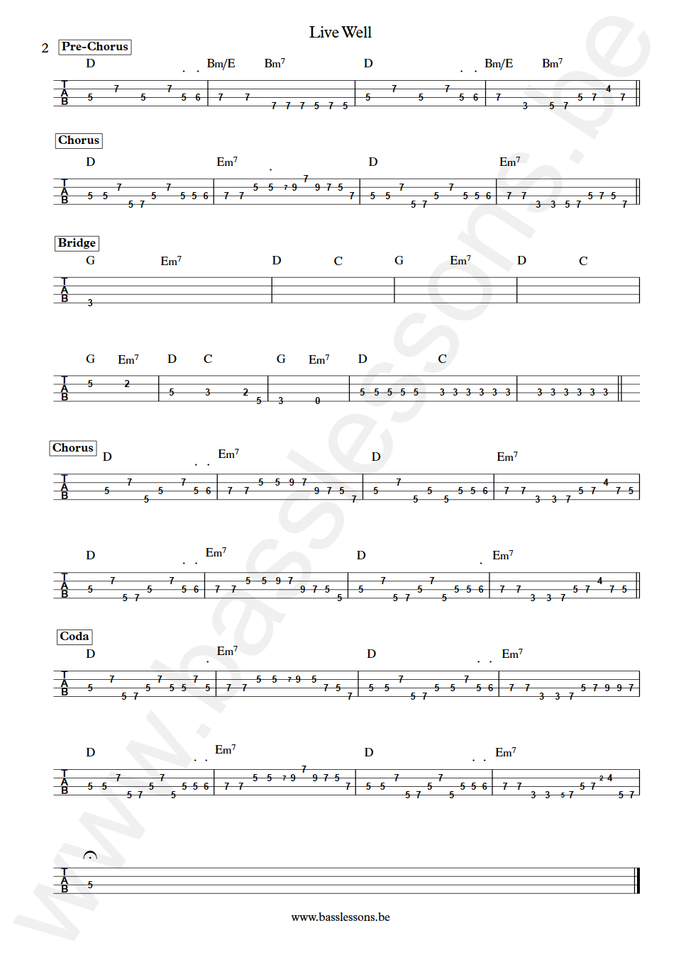 Palace Live Well Will Dorey Bass Tab part 2