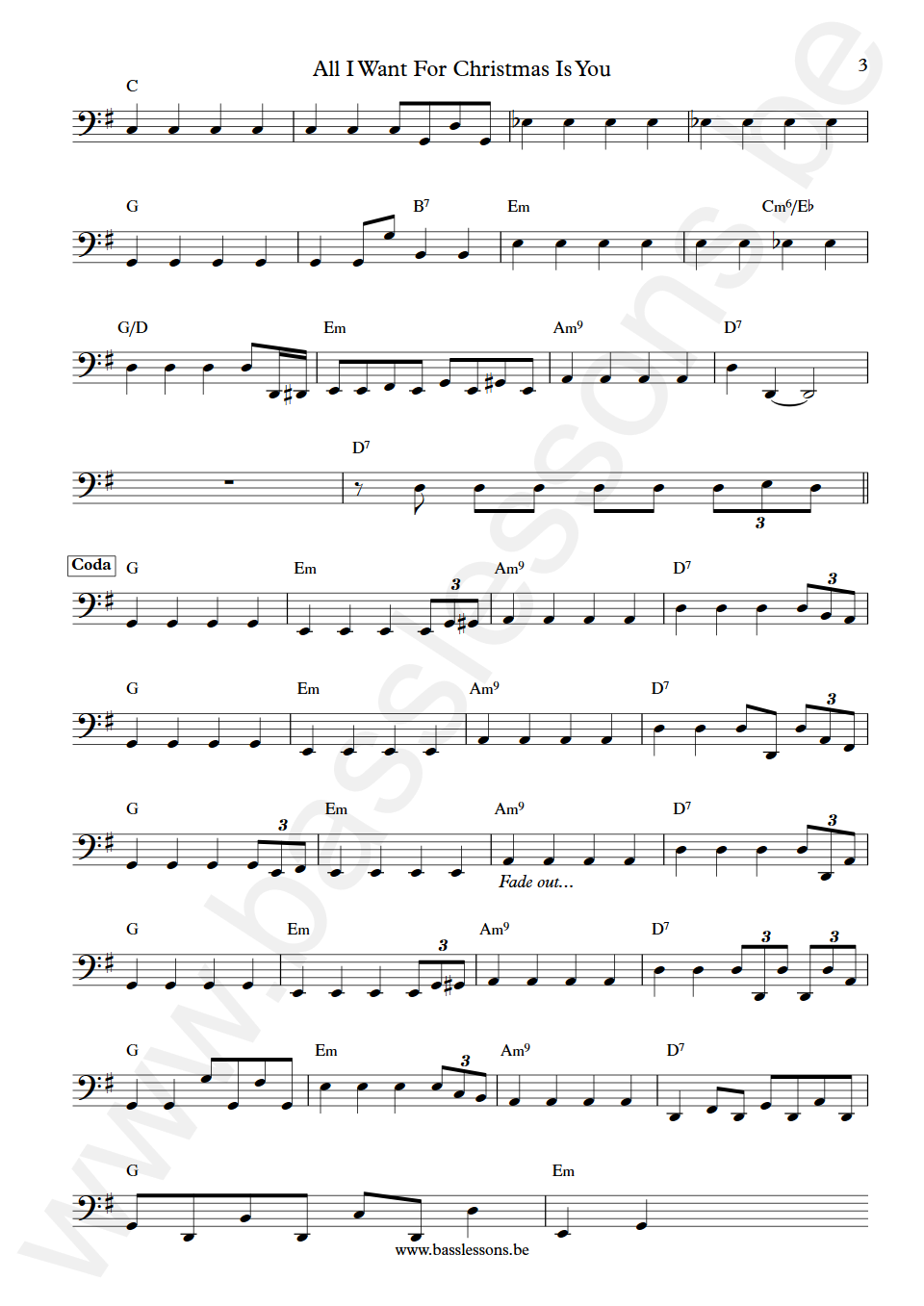 Mariah Carey All I Want For Christmas Is You Walter Afanasieff  Bass Transcription part 3
