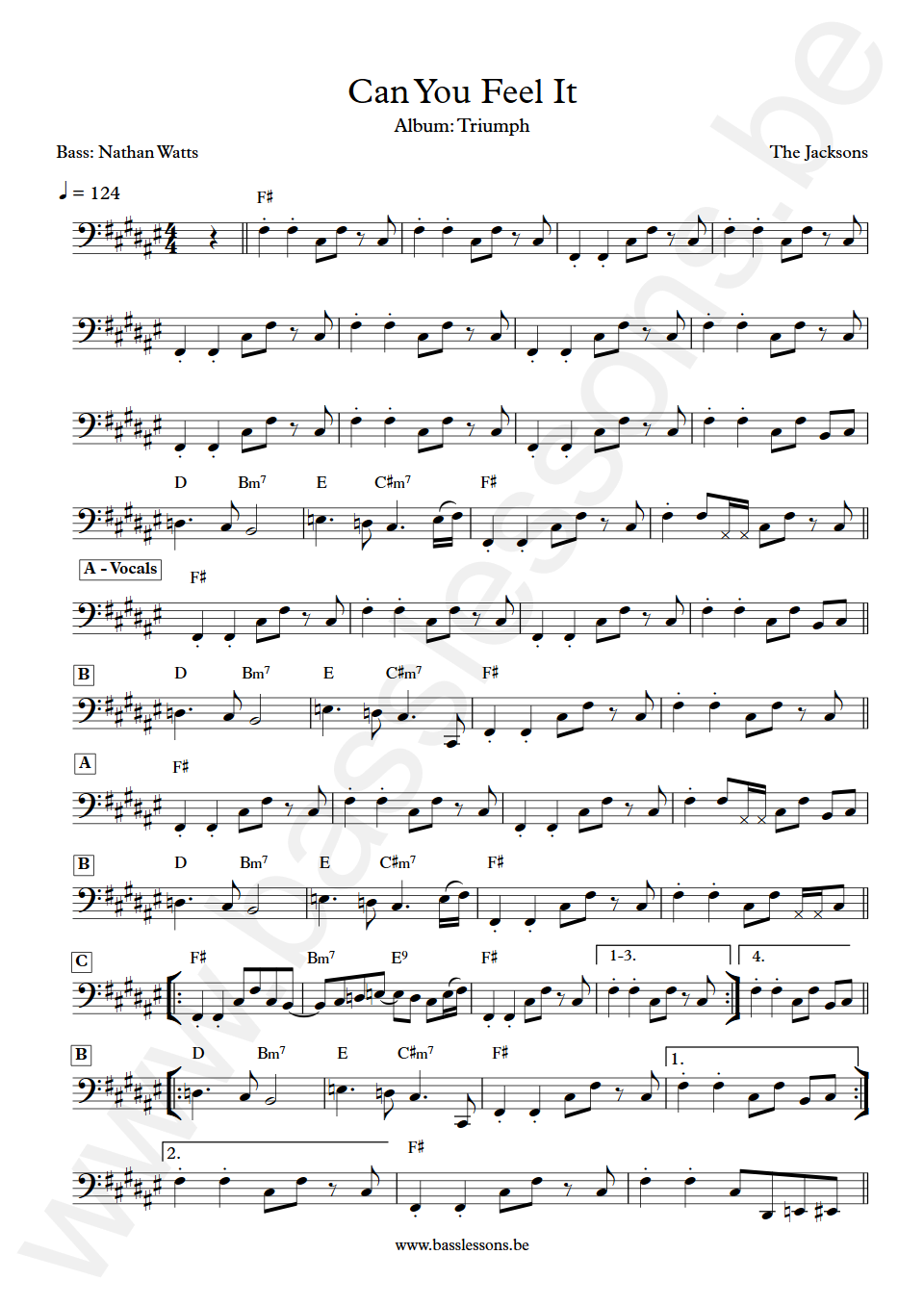 The Jacksons Can You Feel It Nathan Watts Bass Transcription