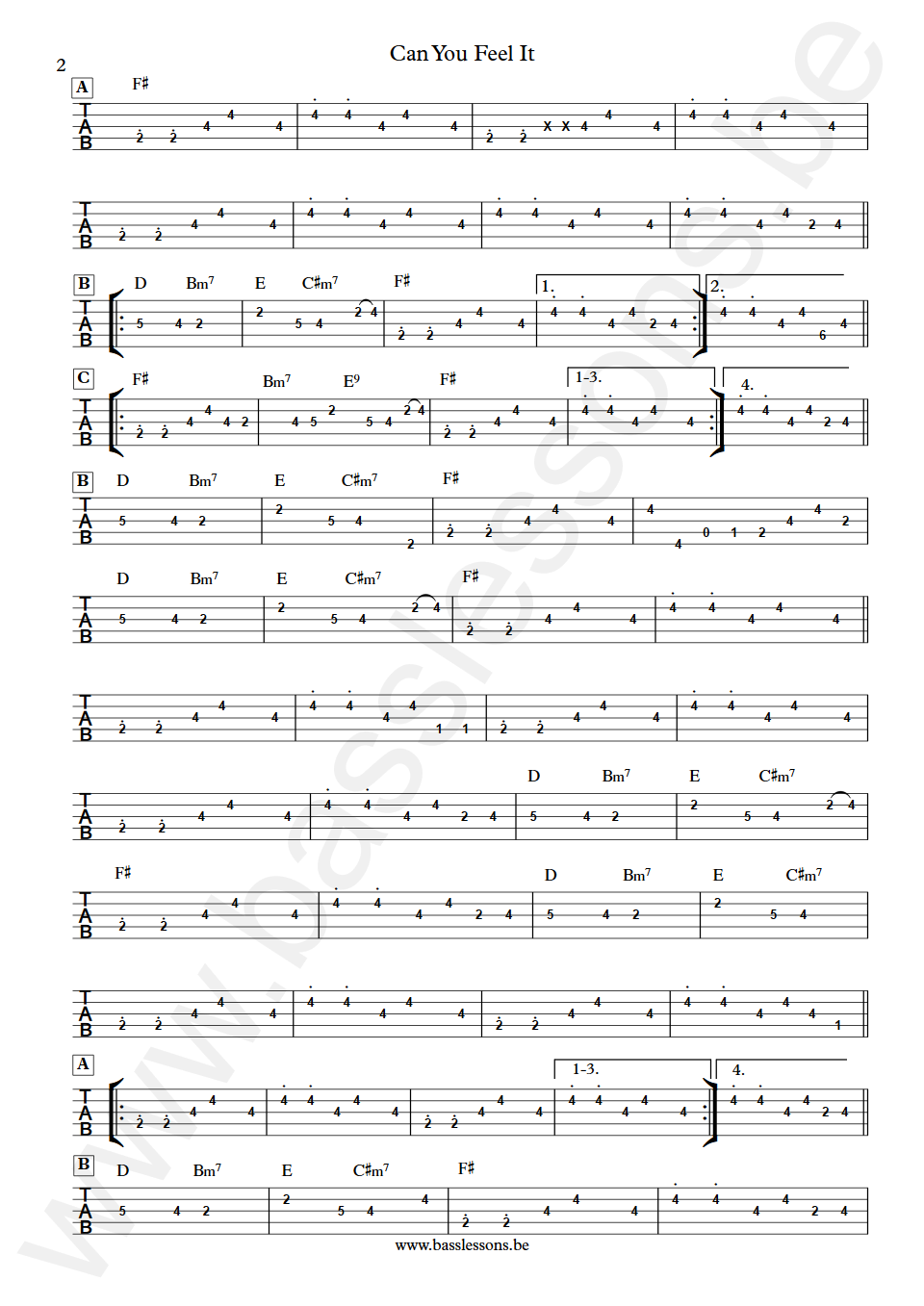 The Jacksons Can You Feel It Nathan Watts Bass Tab part 2