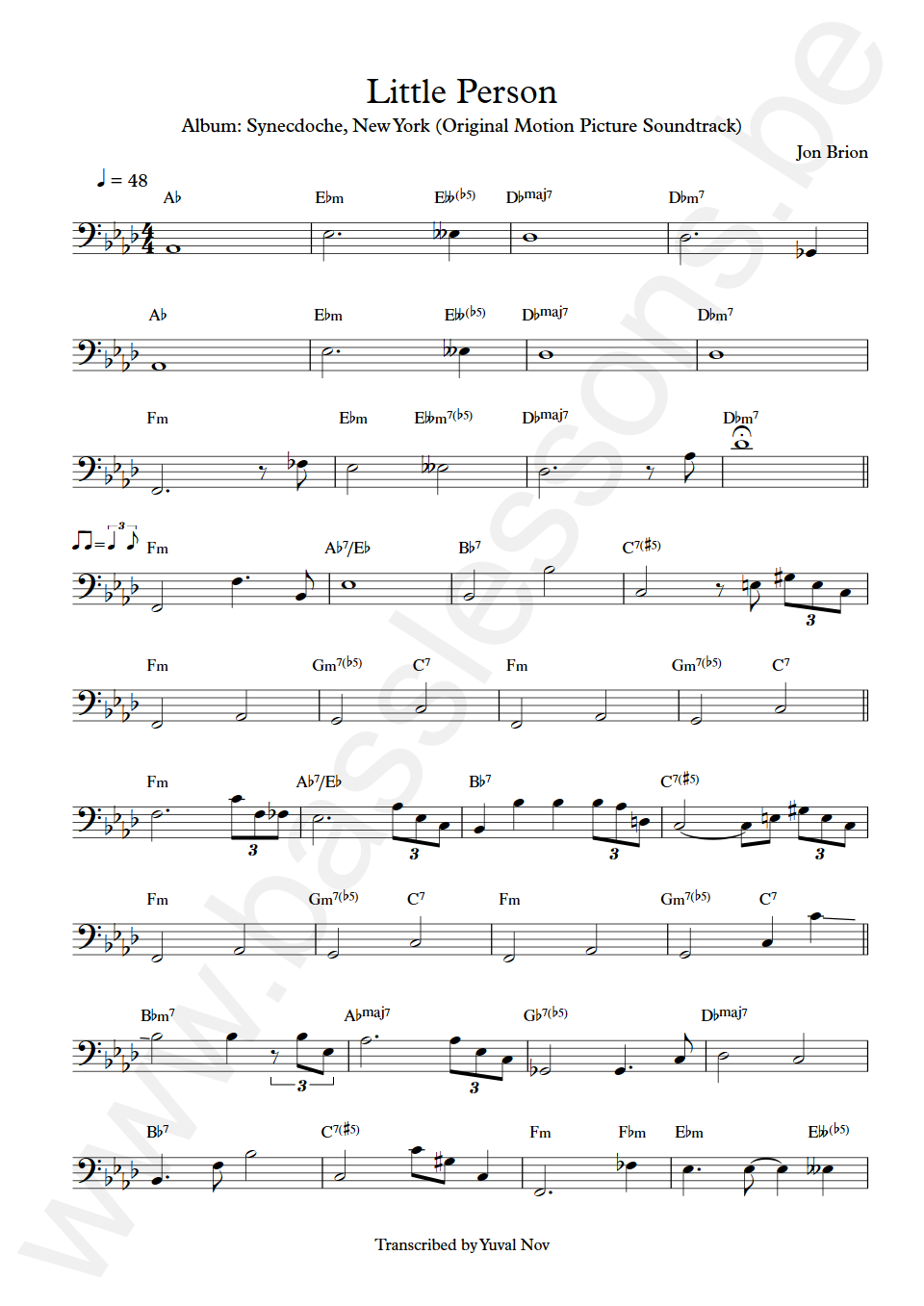 Jon Brion Little Person upright Bass Transcription