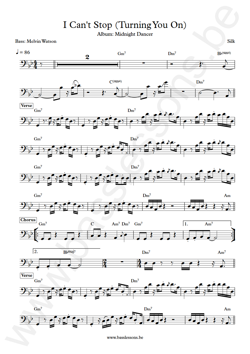 Silk I Can't Stop (Turning You On) Melvin Watson Bass Transcription