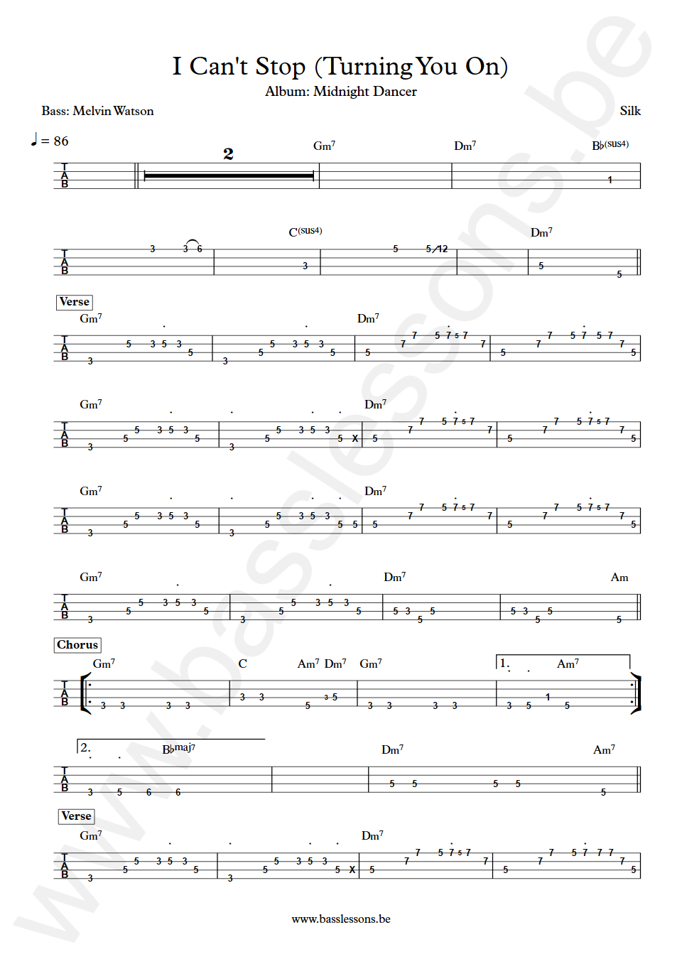 Silk I Can't Stop (Turning You On) Melvin Watson Bass Tab