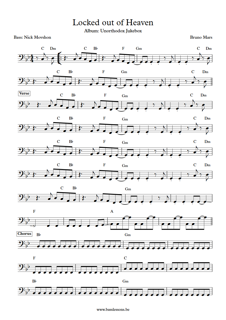 Bruno Mars Locked out of heaven Nick Movshon bass transcription