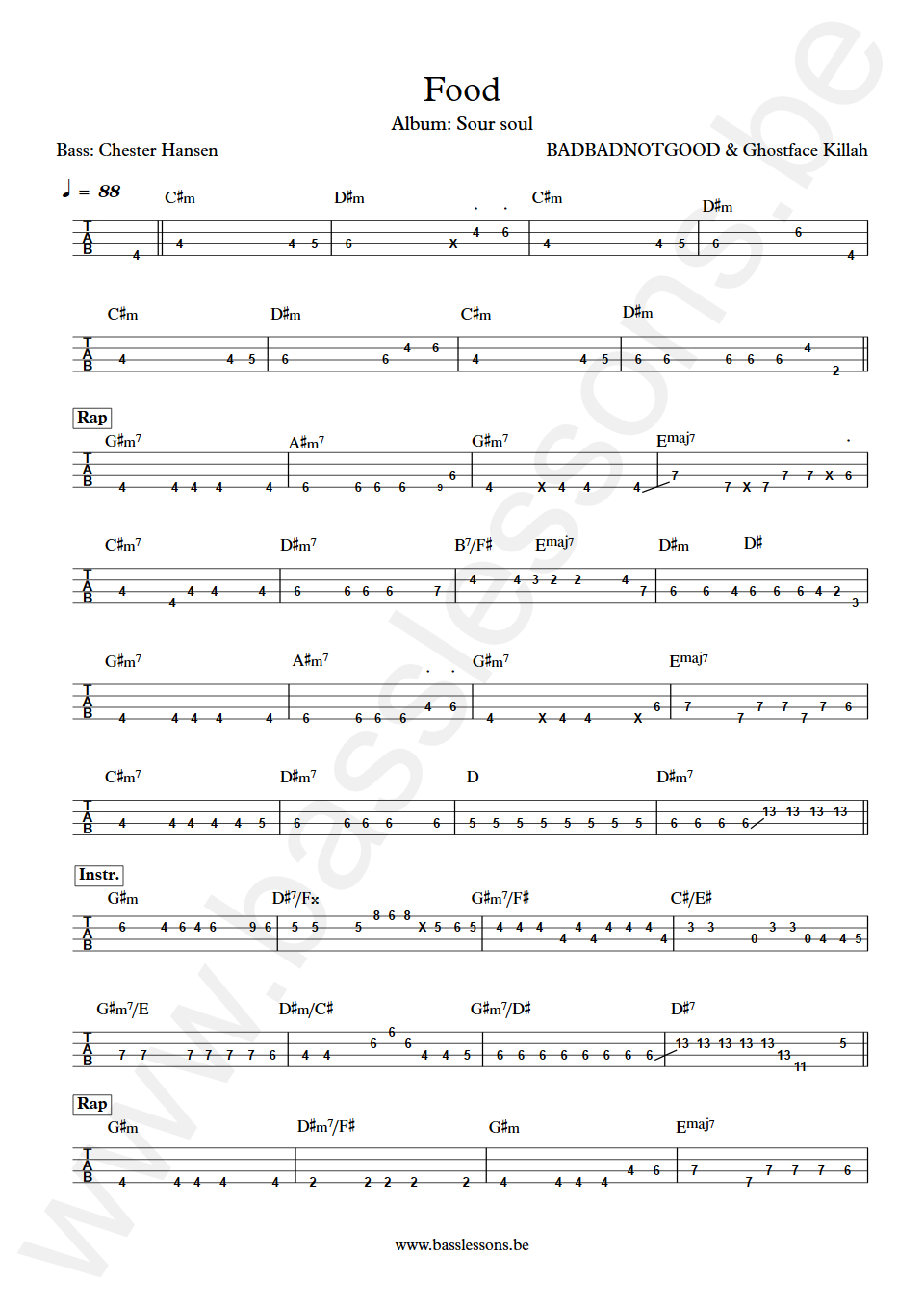 BADBADNOTGOOD & Ghostface Killah Food Chester Hansen Bass Tab