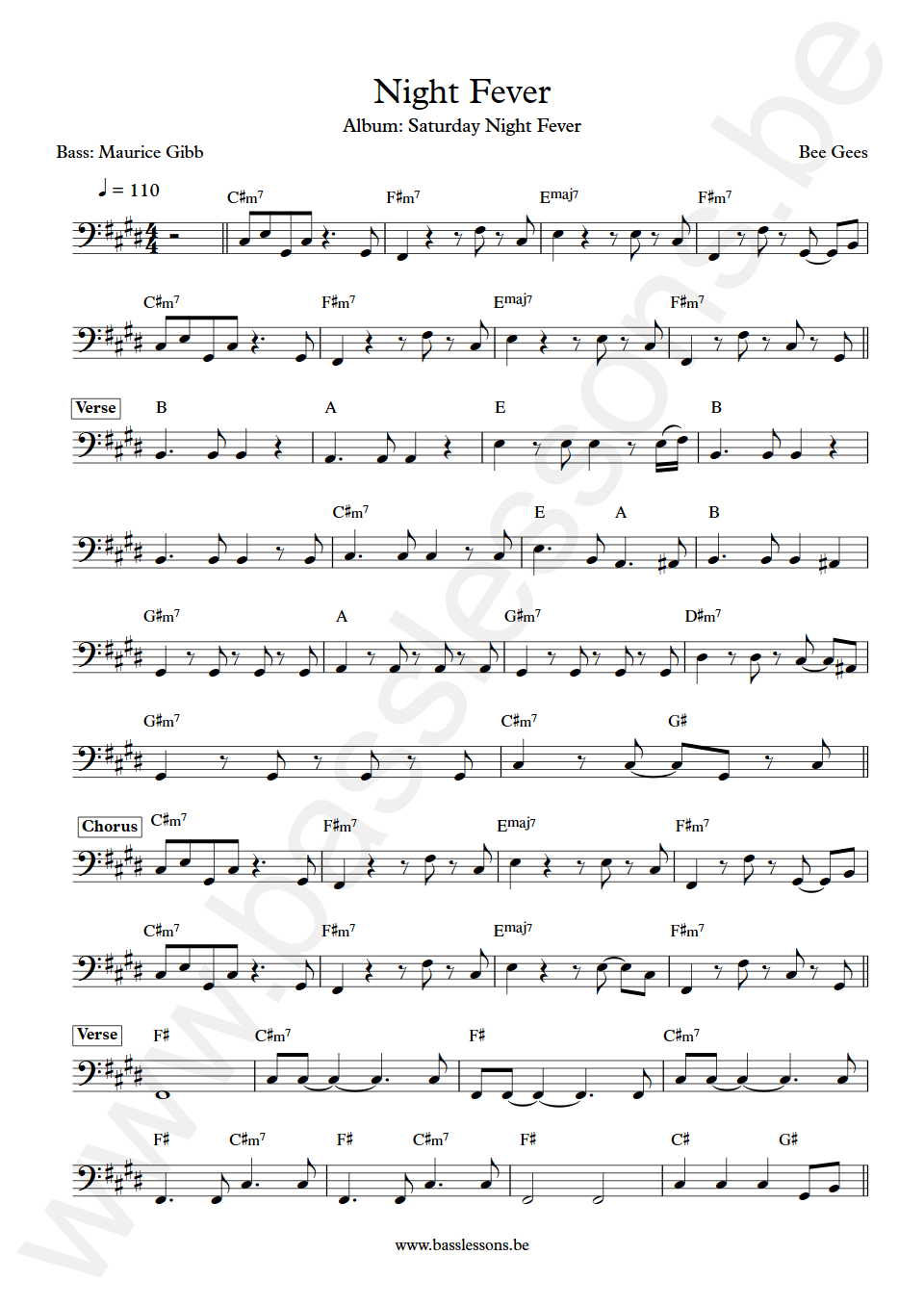 Bee Gees Night Fever Maurice Gibb Bass Transcription