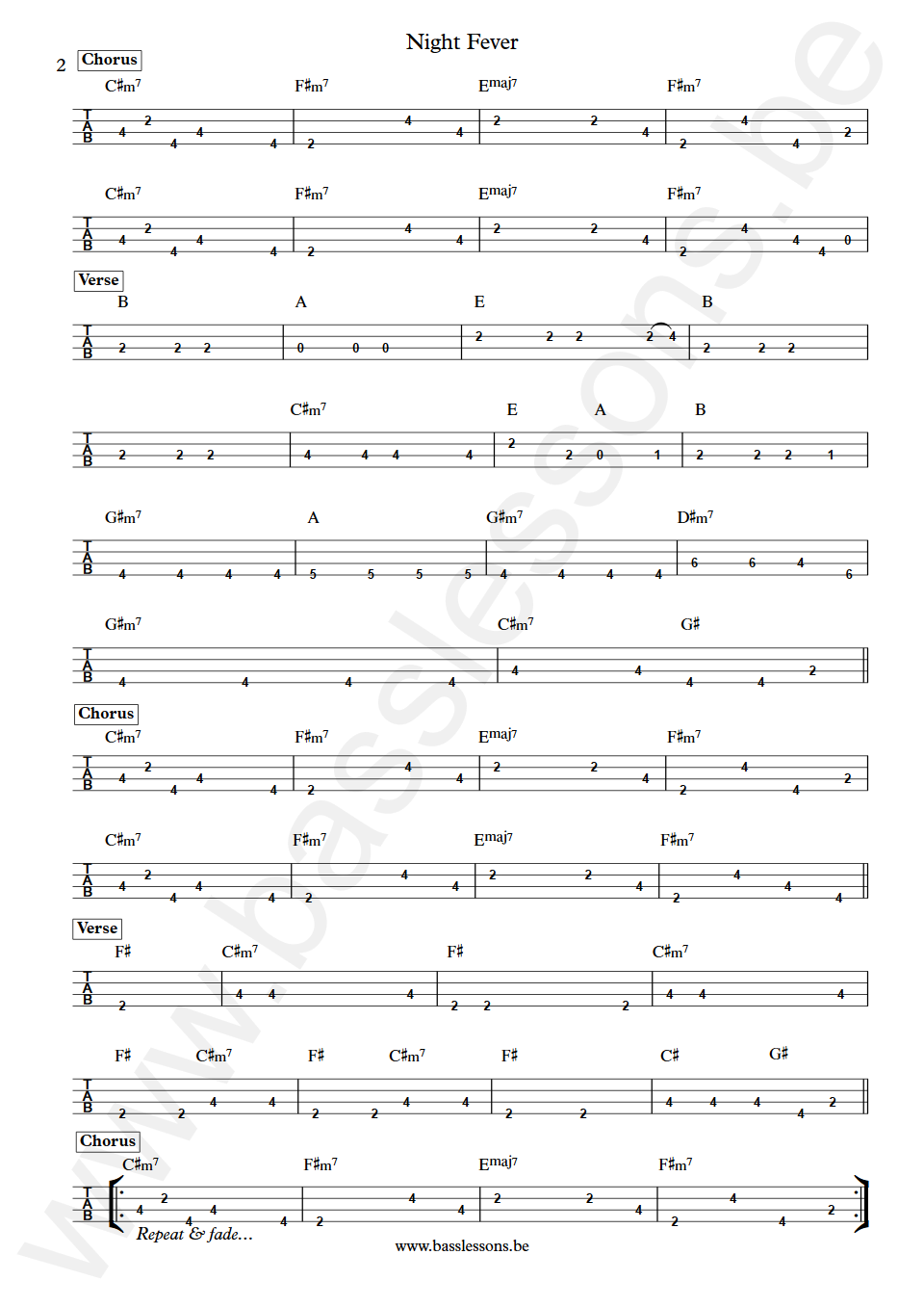 Bee Gees Night Fever Maurice Gibb Bass Tab part 2