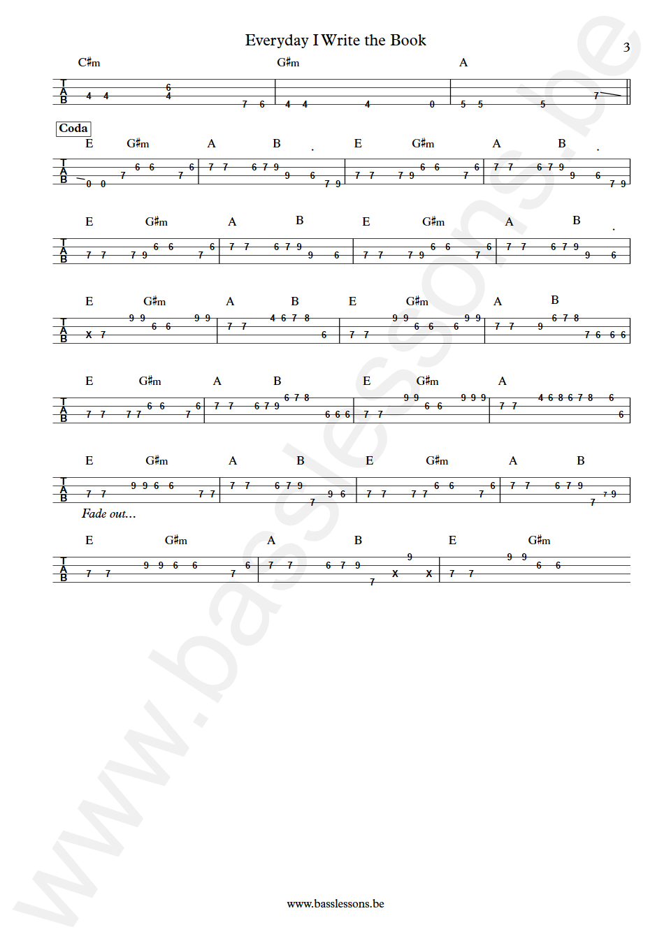 Elvis Costello Everyday I Write the Book Bruce Thomas Bass Tab part 3