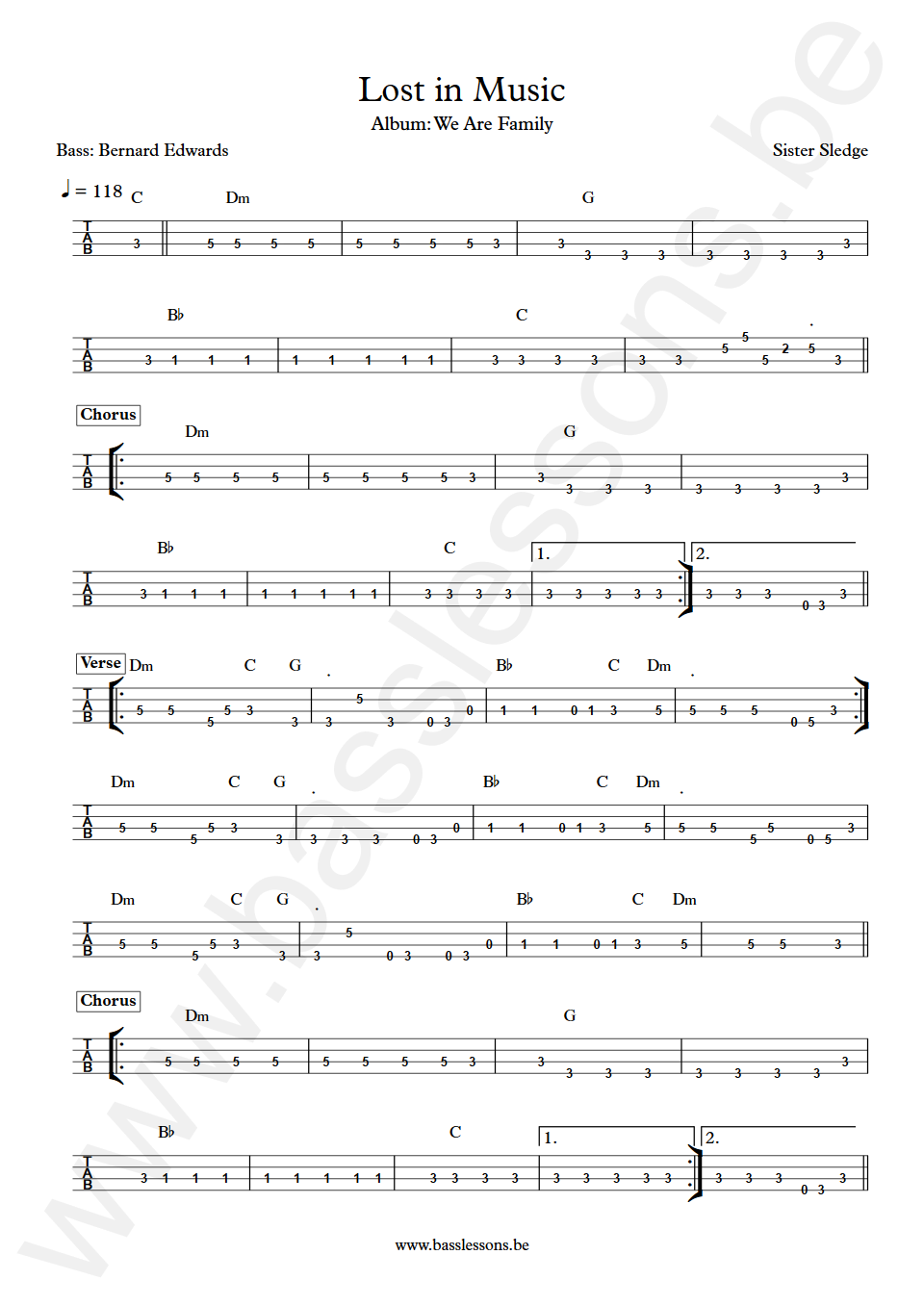 Sister Sledge Lost in Music Bernard Edwards Bass Tab